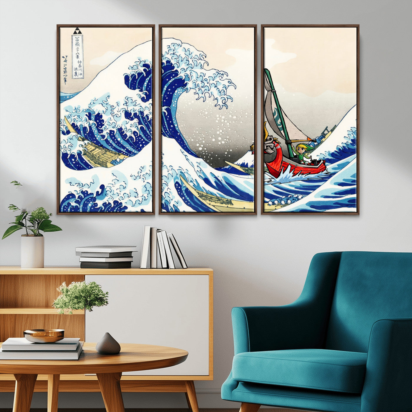 MGV-FC-48X32-3P - Katsushika Hokusai Kanagawa Giant Wave Wall Art Canvas Print | Iconic Japanese Art for Living Room
