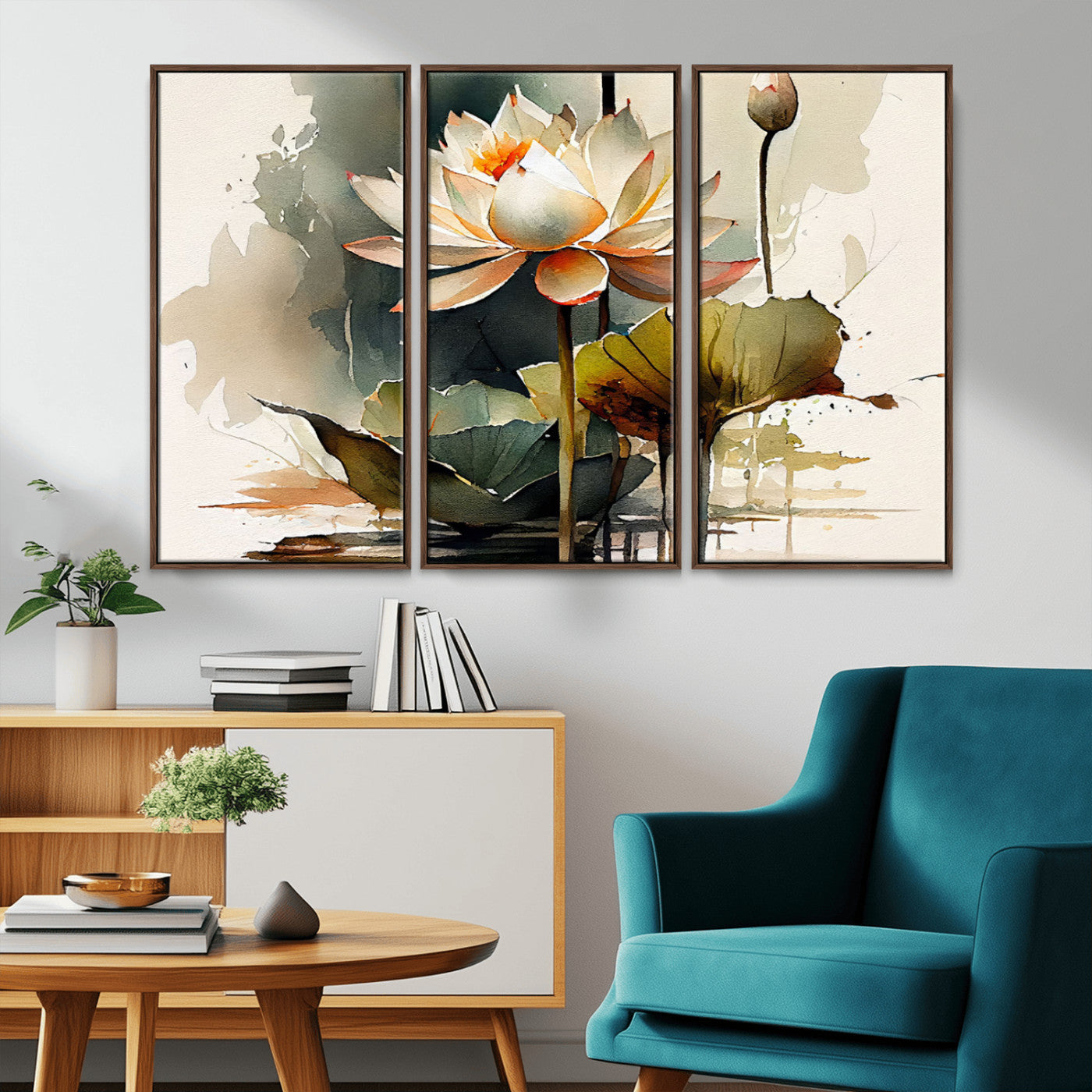MGV-FC-48X32-3P - Lotus Flower Watercolor Canvas Print – A Symbol of Serenity and Growth, Captured in Soft Watercolors – Contemporary Wall Art for Tranquil Spaces