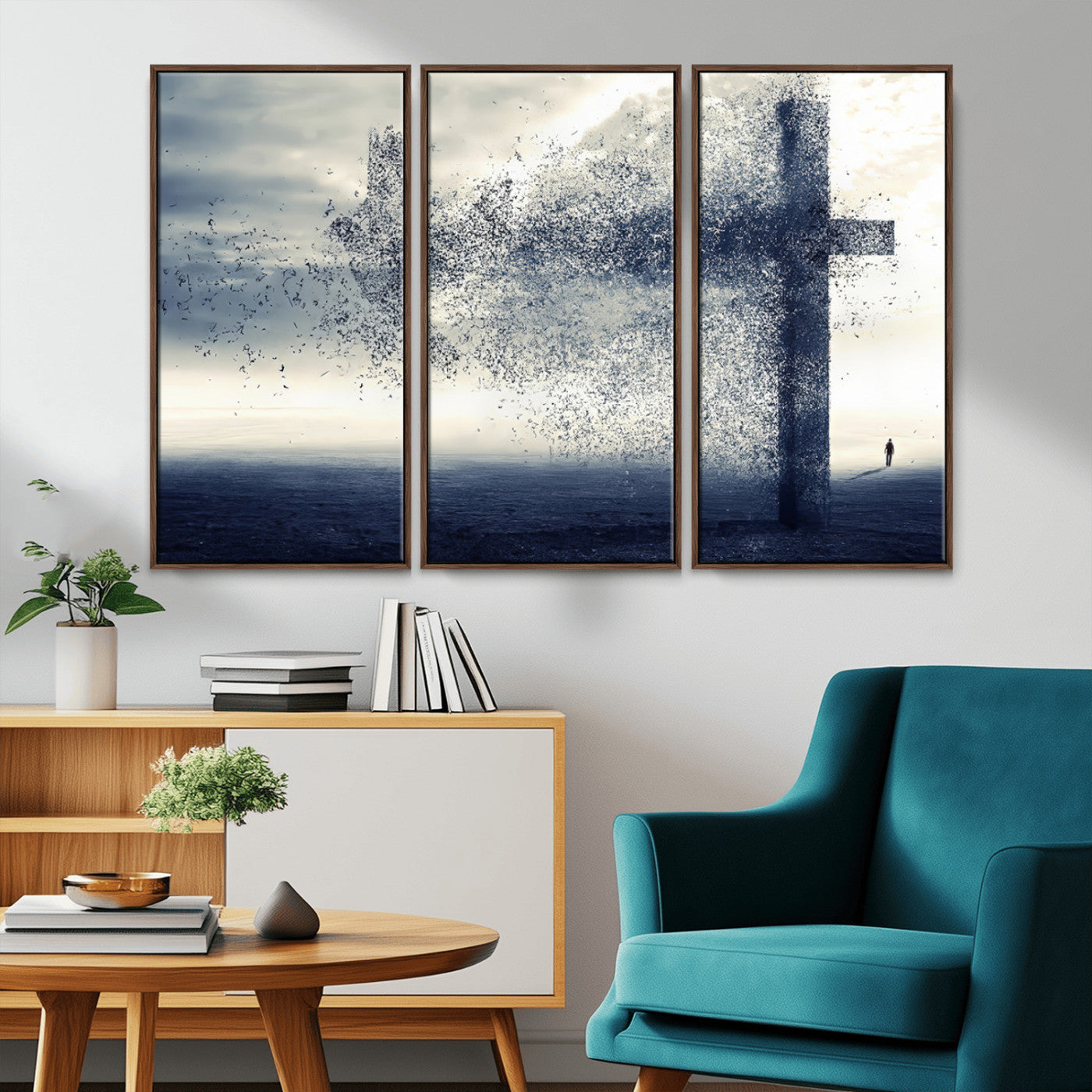 MGV-FC-48X32-3P - Jesus and the Fading Cross Wall Art Print – Symbol of Faith, Christian Wall Art Canvas Print, Framed and Ready to Hang