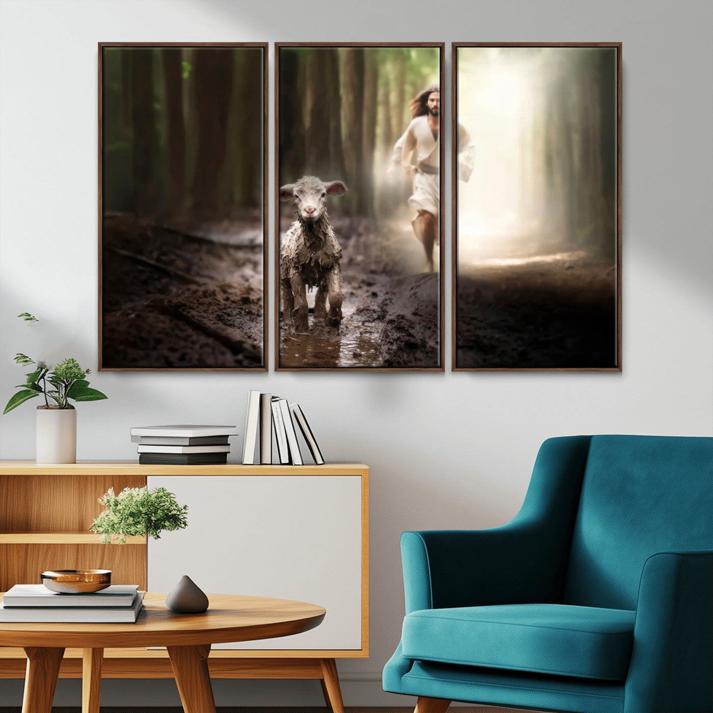 MGV-FC-48X32-3P - Jesus Canvas Wall Art - Jesus Running After Lost Lamb, Jesus, Christian Home Decor - Church Wall Art