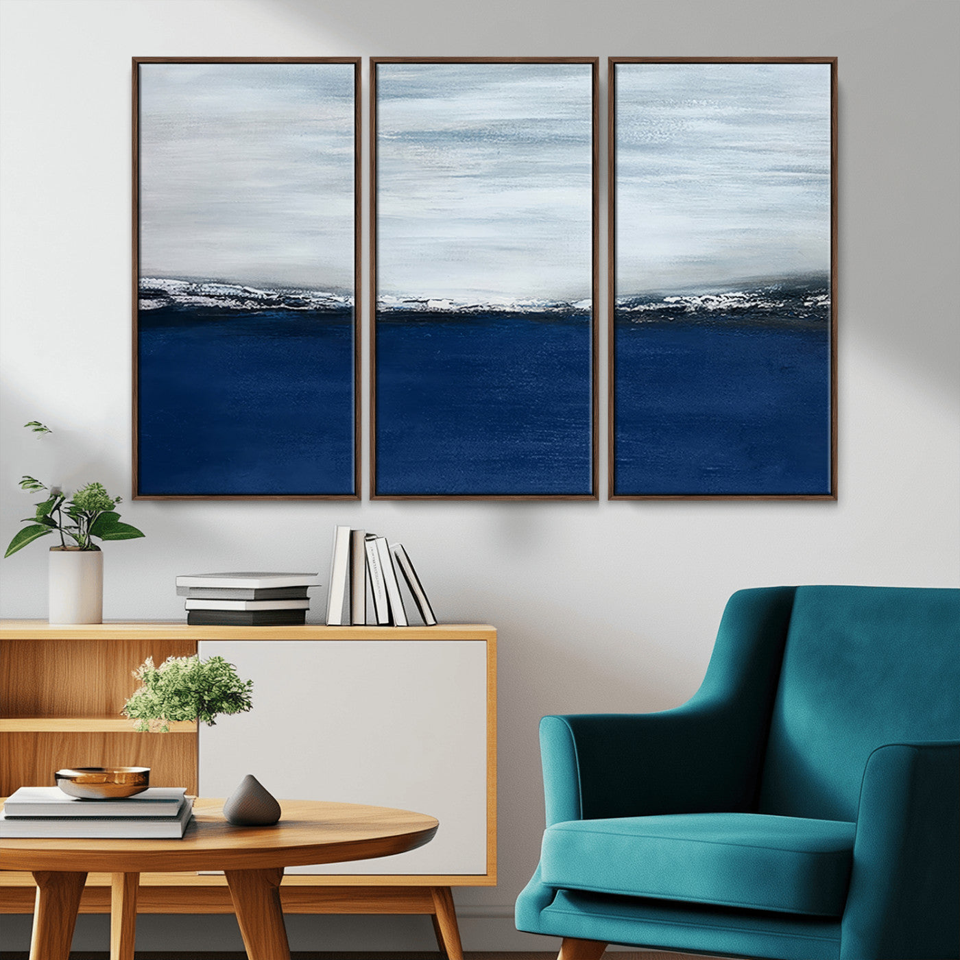 MGV-FC-48X32-3P - Navy Blue Abstract Wall Art Canvas Print