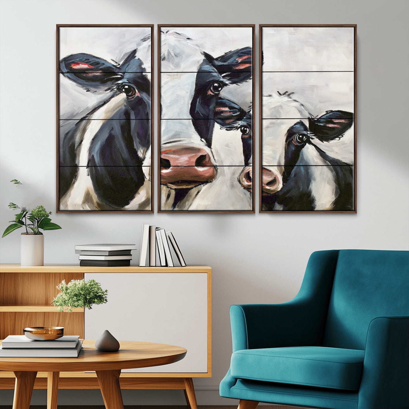 -Vintage Baby and Mom Cattle Wall Art Canvas Print