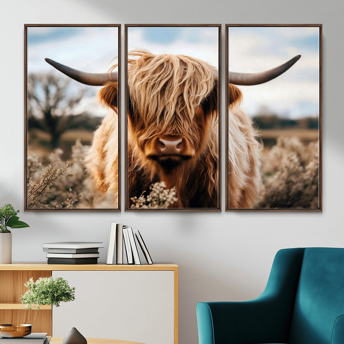 55903-_Poster-30x20 - Scottish Cow Longhorn Wall Art Canvas Print