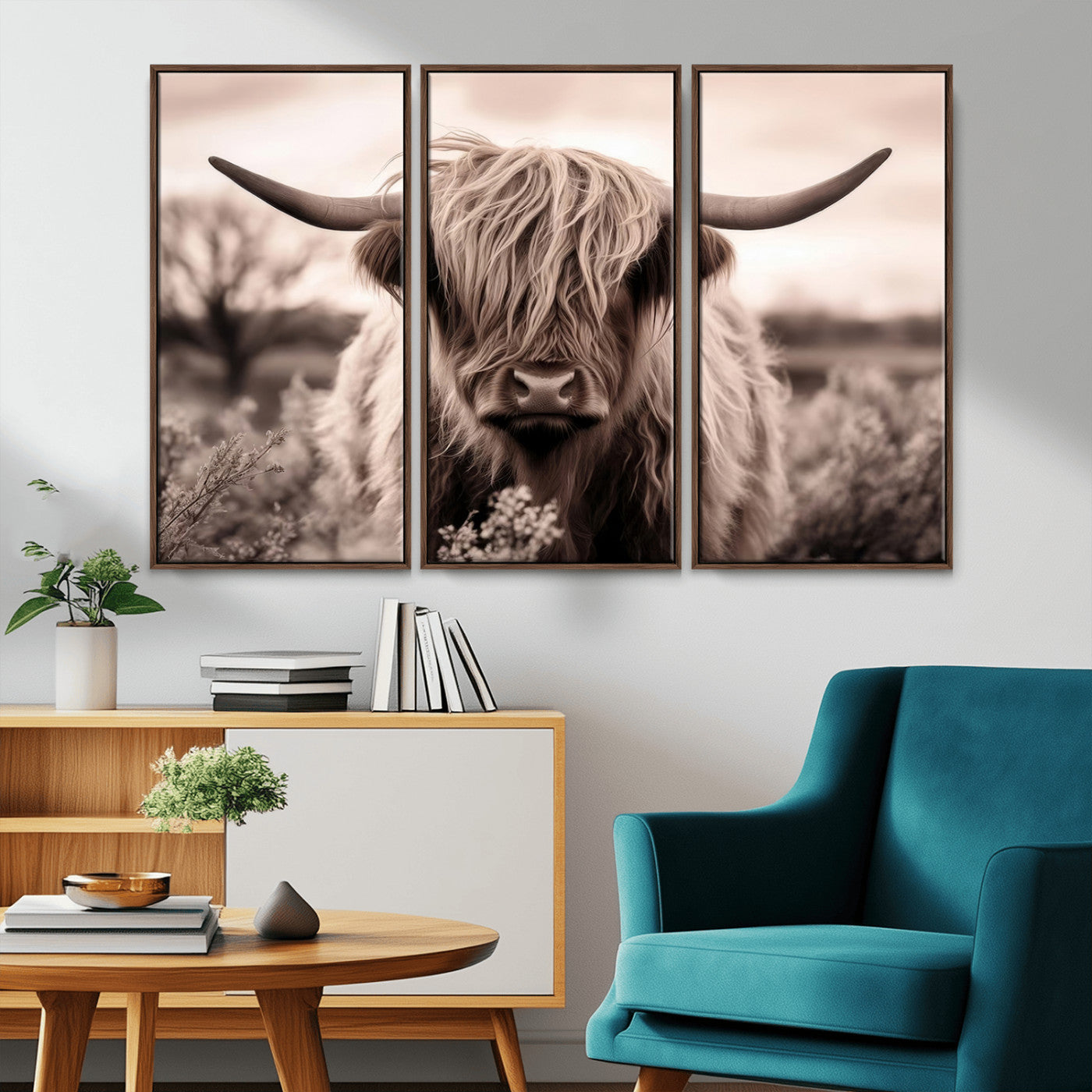 MGV-FC-48X32-3P - Scottish Cow Longhorn Wall Art Canvas Print
