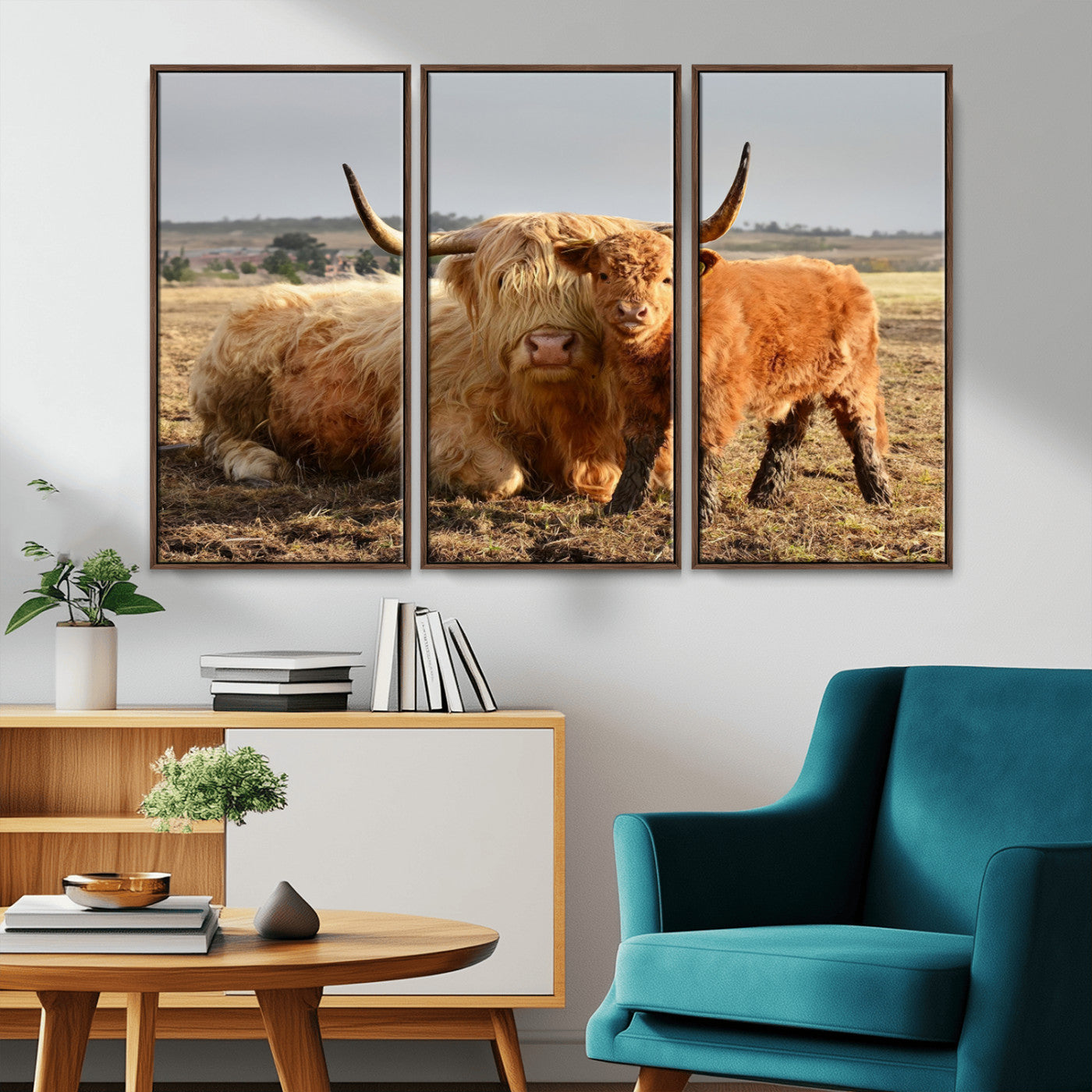 MGV-FC-48X32-3P - Highland Cow Canvas Wall Art Animal Print for Farm House Decor