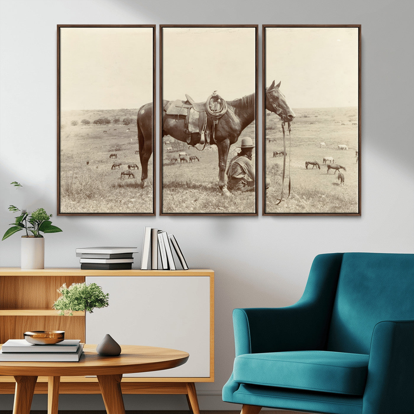 MGV-FC-48X32-3P - Cowboy Wall Art - Western Horse Canvas Print - Vintage Western Wall Art Canvas Print, Ready to Hang