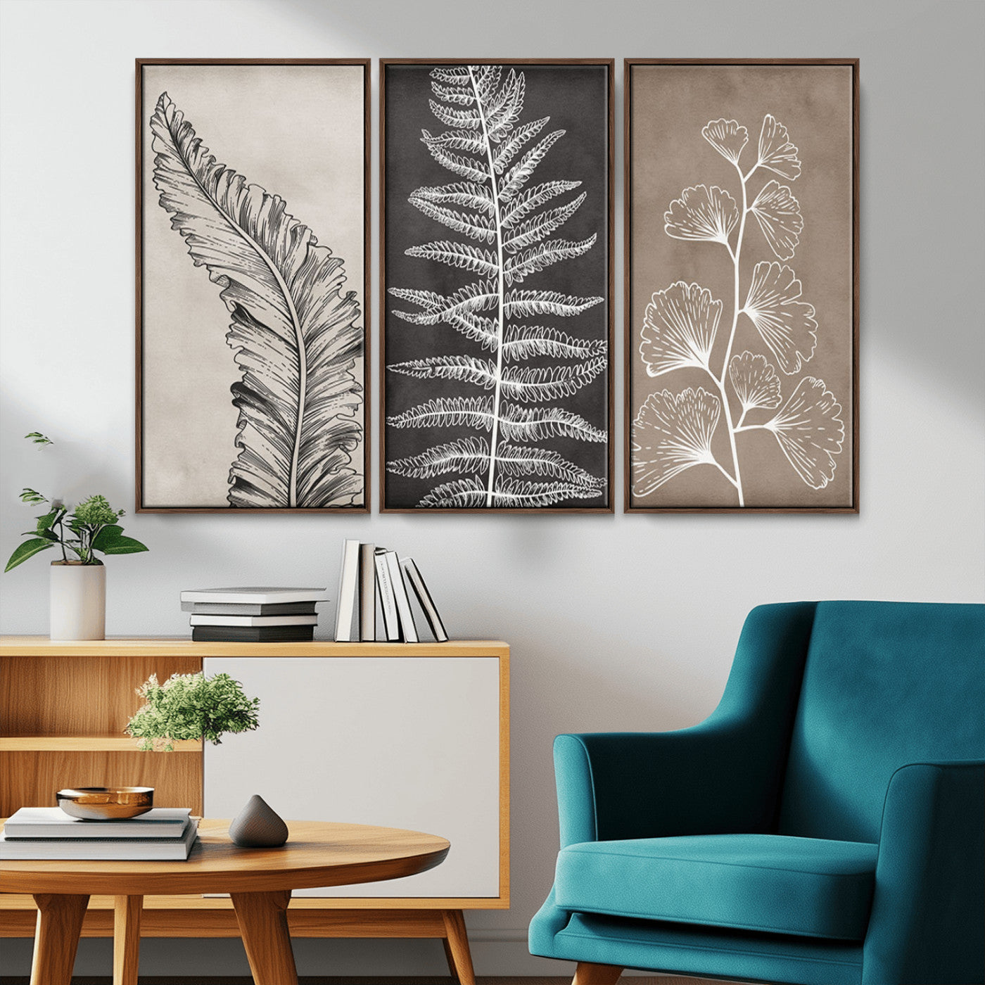MGV-FC-48X32-3P - Minimalist Botanical Wall Art Canvas Print, Framed and Ready to Hang - Nature Art Print for Home