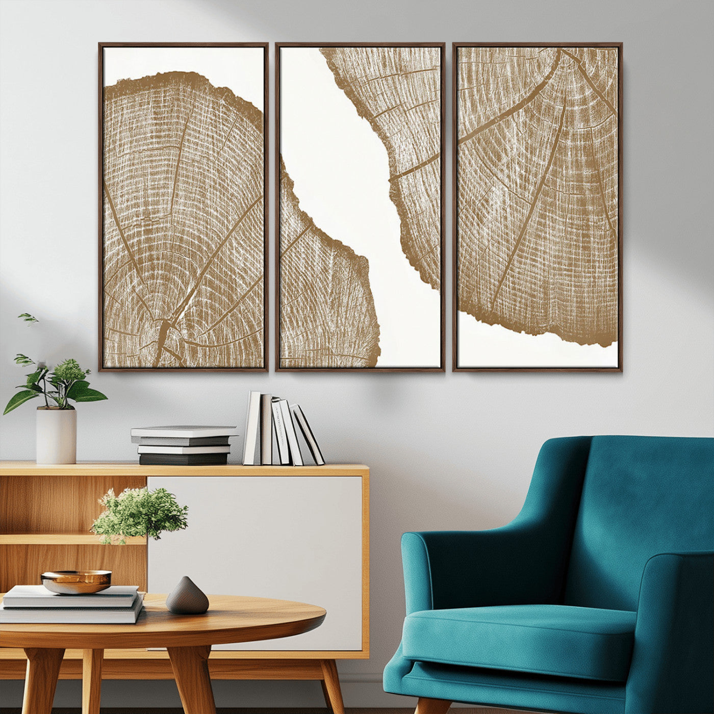 -Rustic Brown Tree Ring Wall Art Canvas Print – Framed and Ready to Hang – Elegant Nature-Inspired