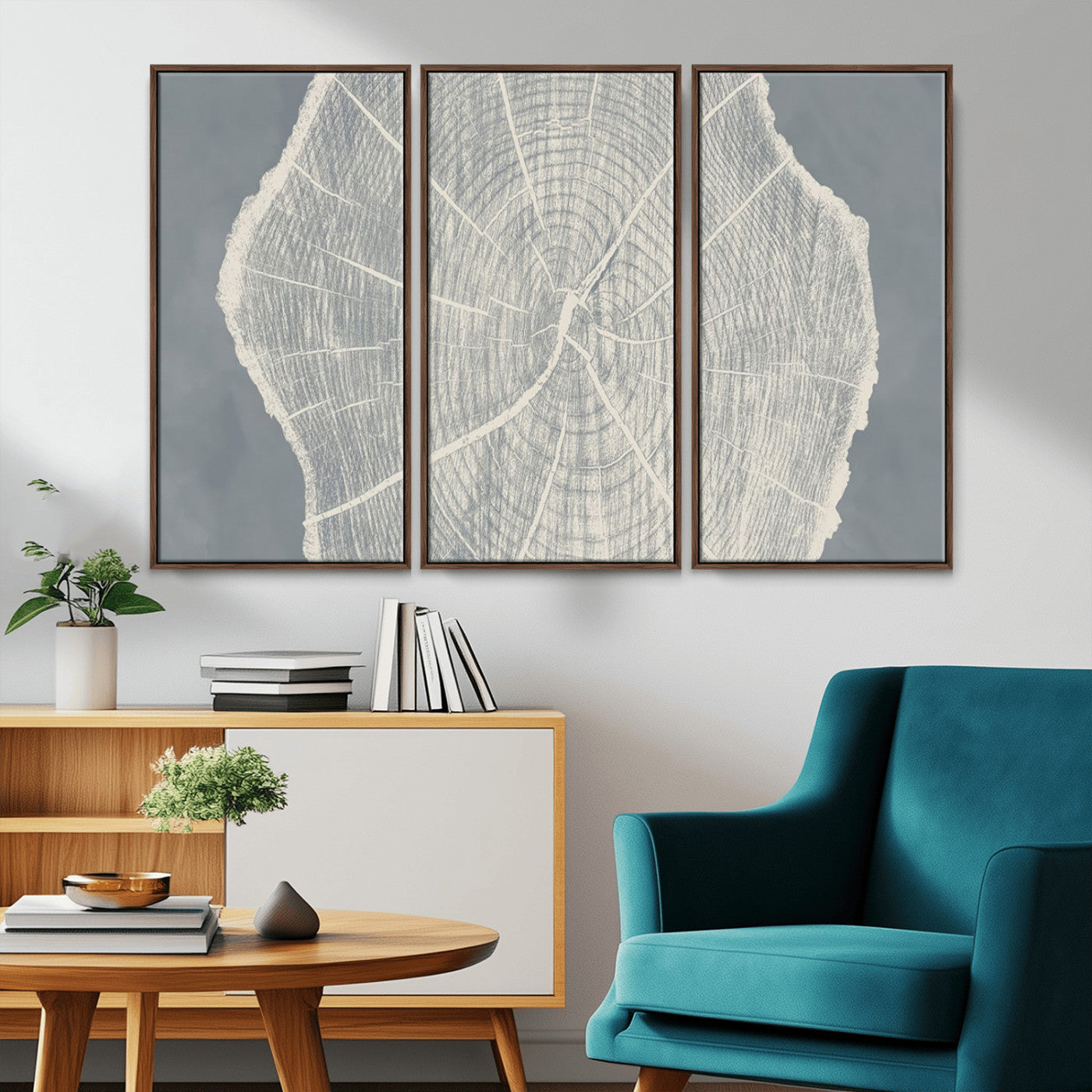 25547-MGV-FC-48X32-3P_Walnut-Abstract Tree Ring Wall Art Canvas Print – Nature-Inspired, Ready to Hang, Modern Home Decor