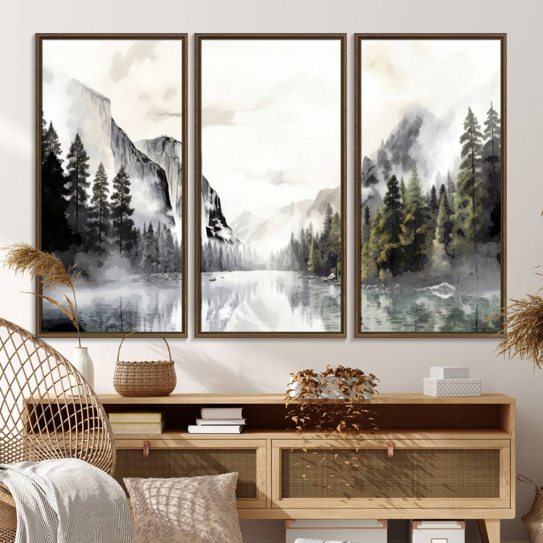 The Yosemite Valley Wall Art Canvas Print, a framed nature décor, is beautifully displayed.