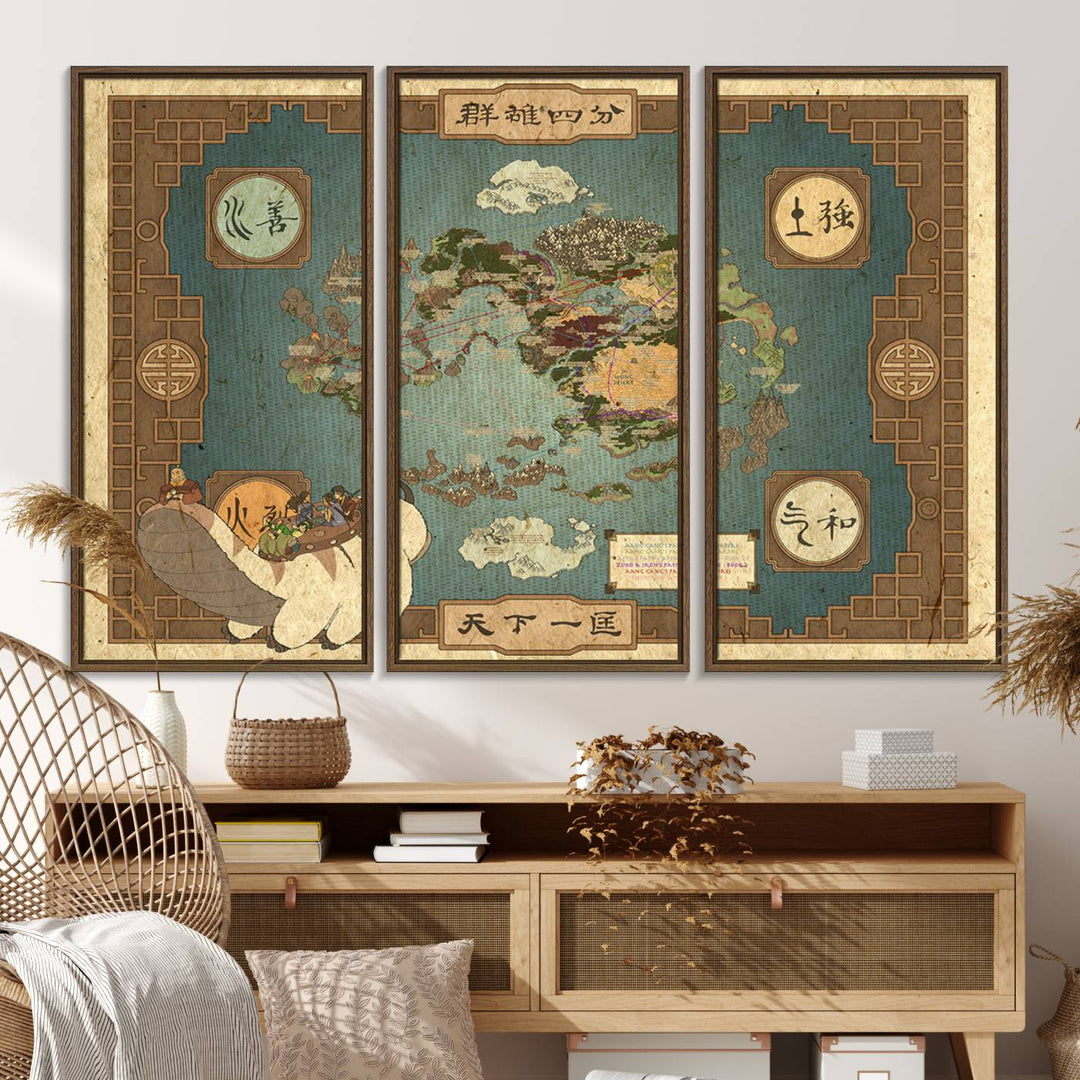 The wall art featured is the Avatar Wall Art: The Last Airbender Vintage Map showcasing the Four Nations design.