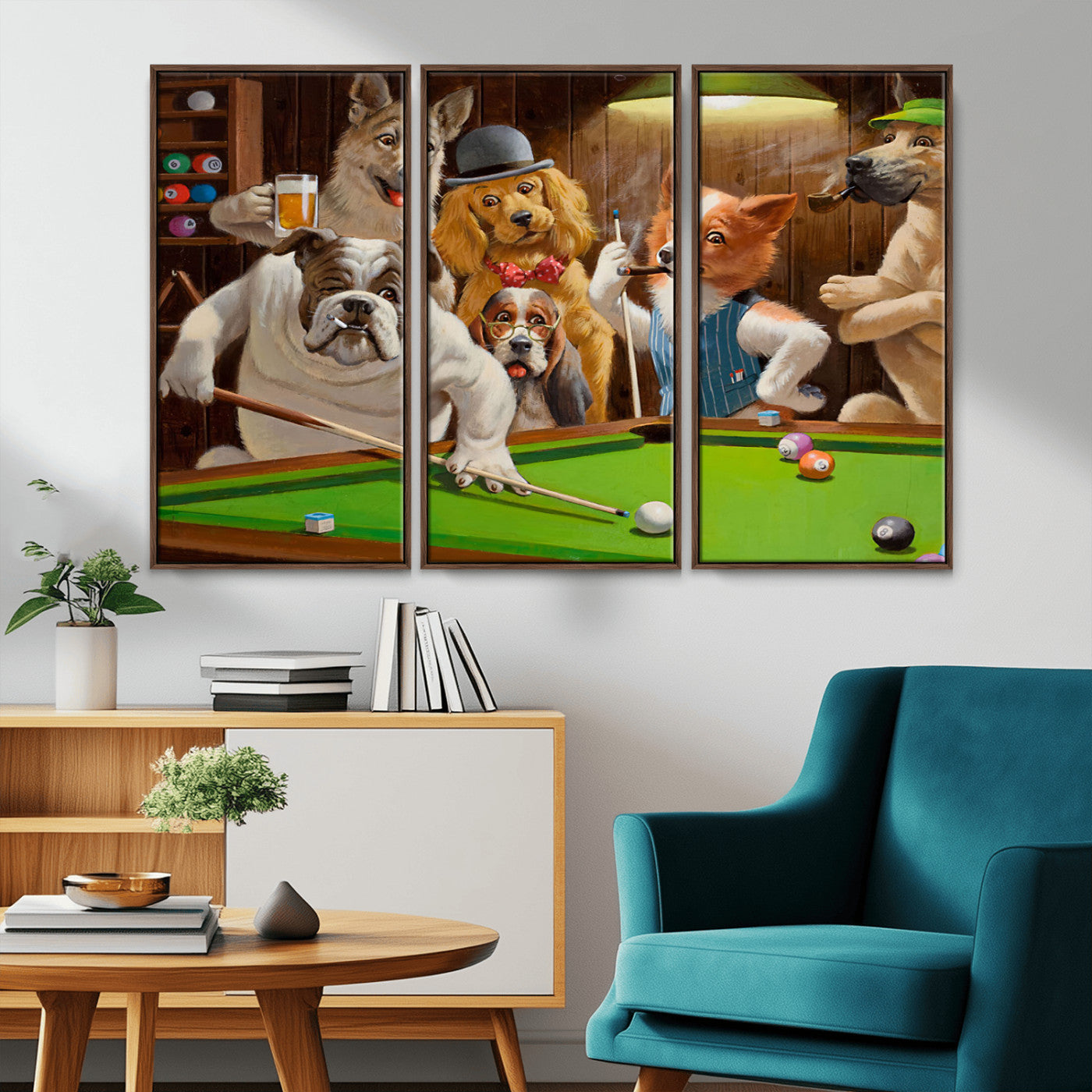 MGV-FC-48X32-3P - Dogs Playing Pool Canvas Wall Art Funny Gifts Dog Print