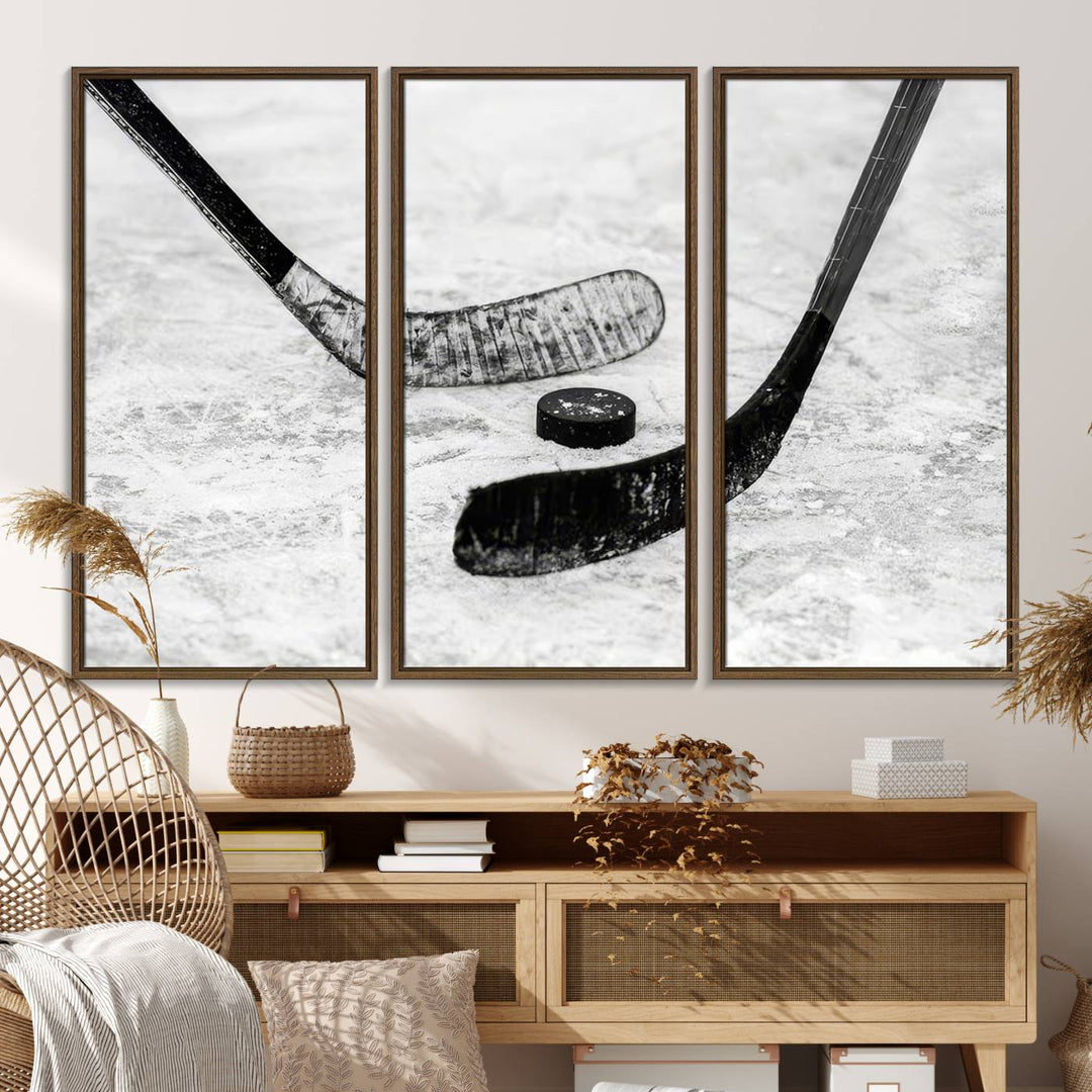 The dining room showcases Winter Ice Hockey Sport Canvas Art.