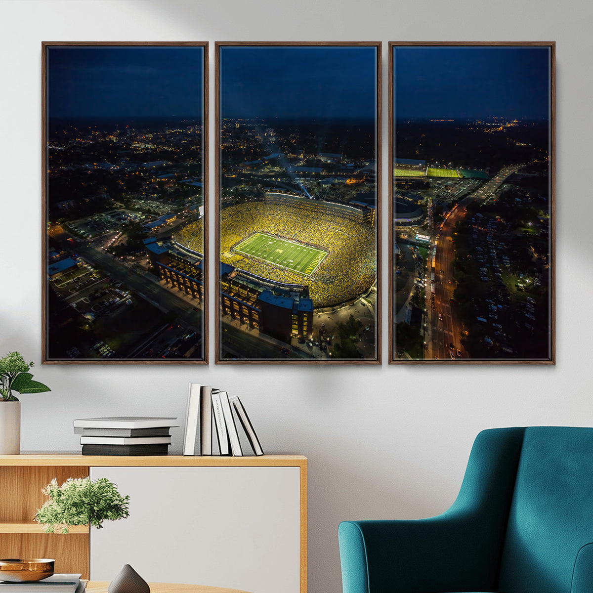 33588-MGV-CV-36X24 - Michigan Stadium Night Game Wall Art | Sports Arena Aerial View Canvas
