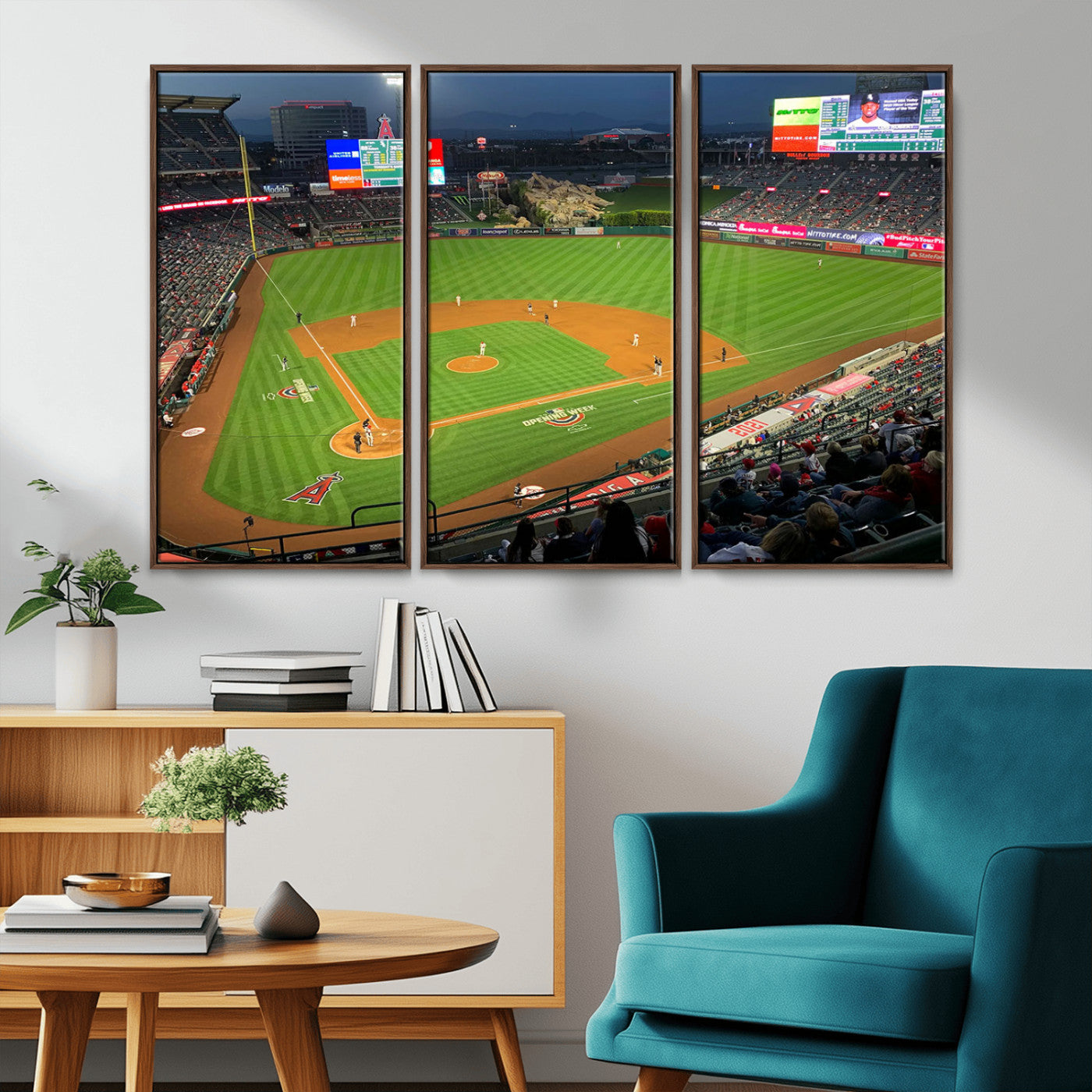 MGV-FC-48X32-3P - Angel Stadium Aerial View – Los Angeles Angels Baseball Canvas Print, Framed, Ready to Hang