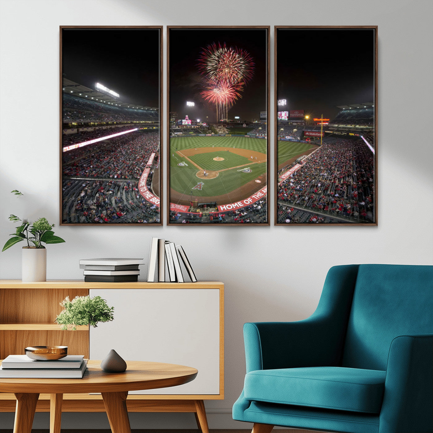 MGV-FC-48X32-3P - Fireworks at Angel Stadium – Los Angeles Angels Night Game Canvas Print, Framed, Ready to Hang