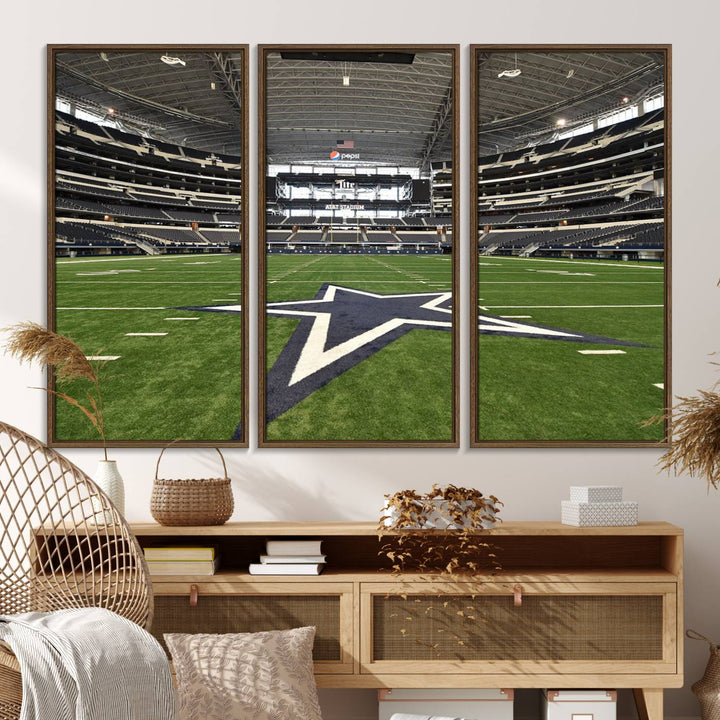 AT&T Stadium Dallas Cowboys Canvas Print displayed above a dining table.