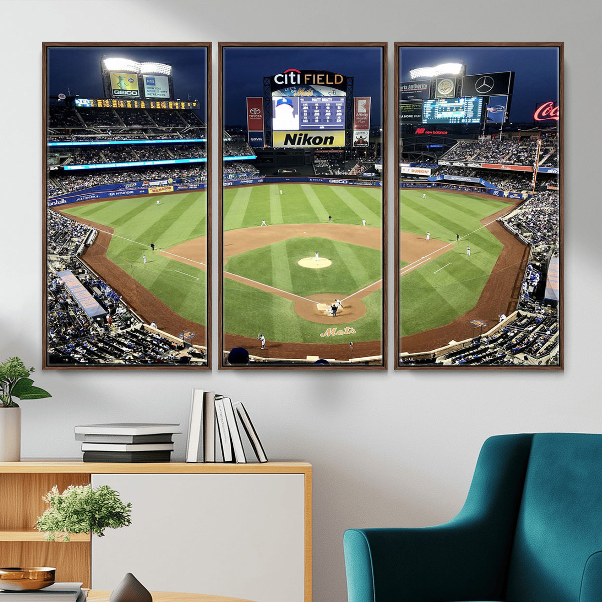 87666-MGV-CV-36X24 - Citi Field Wall Art Print | 3-Panel New York Mets Baseball Stadium Canvas Print | Framed Sports