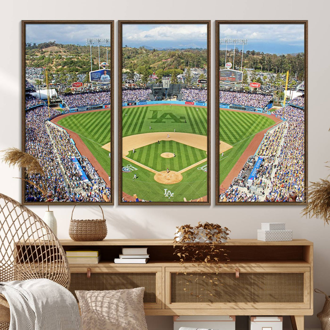 Aerial view of a sunny game day at Citi Field, captured in a 3-panel canvas print wall art.