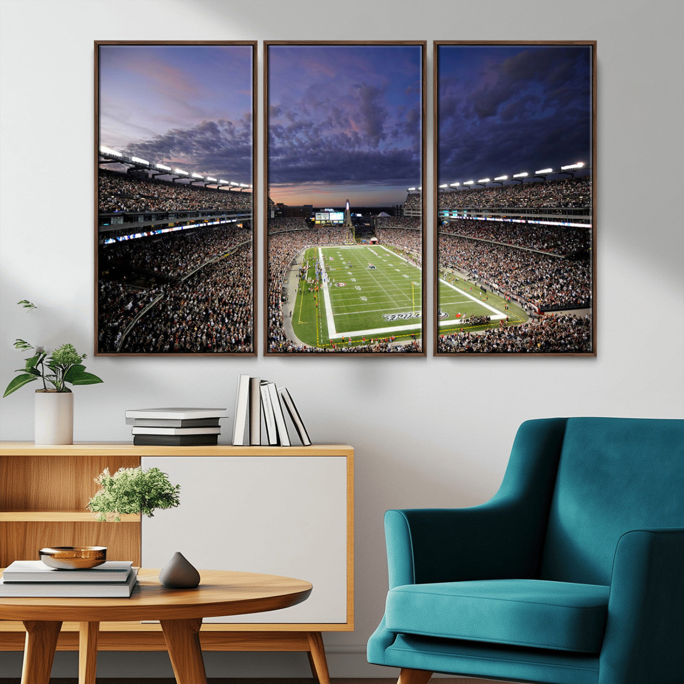 MGV-FC-48X32-3P - New England Patriots Football Team Print - Foxborough Gillette Stadium Wall Art Canvas Print