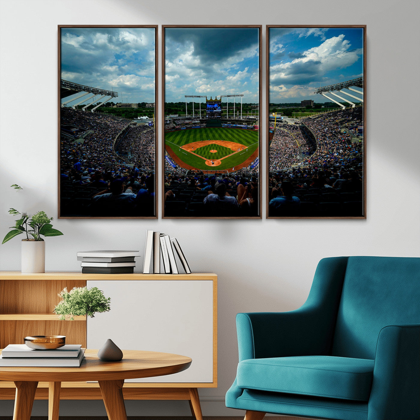 MGV-FC-48X32-3P - 3-Panel Kauffman Stadium Wall Art Print | Large Kansas City Royals Baseball Canvas Print for Sports