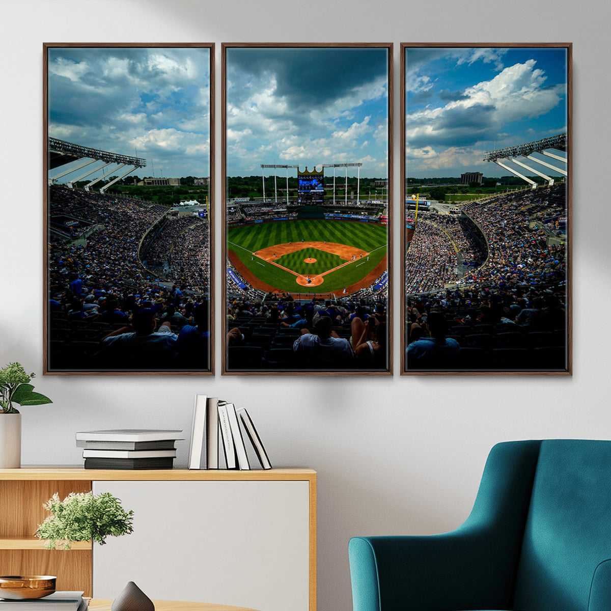 37127-MGV-CV-36X24 - 3-Panel Kauffman Stadium Wall Art Print | Large Kansas City Royals Baseball Canvas
