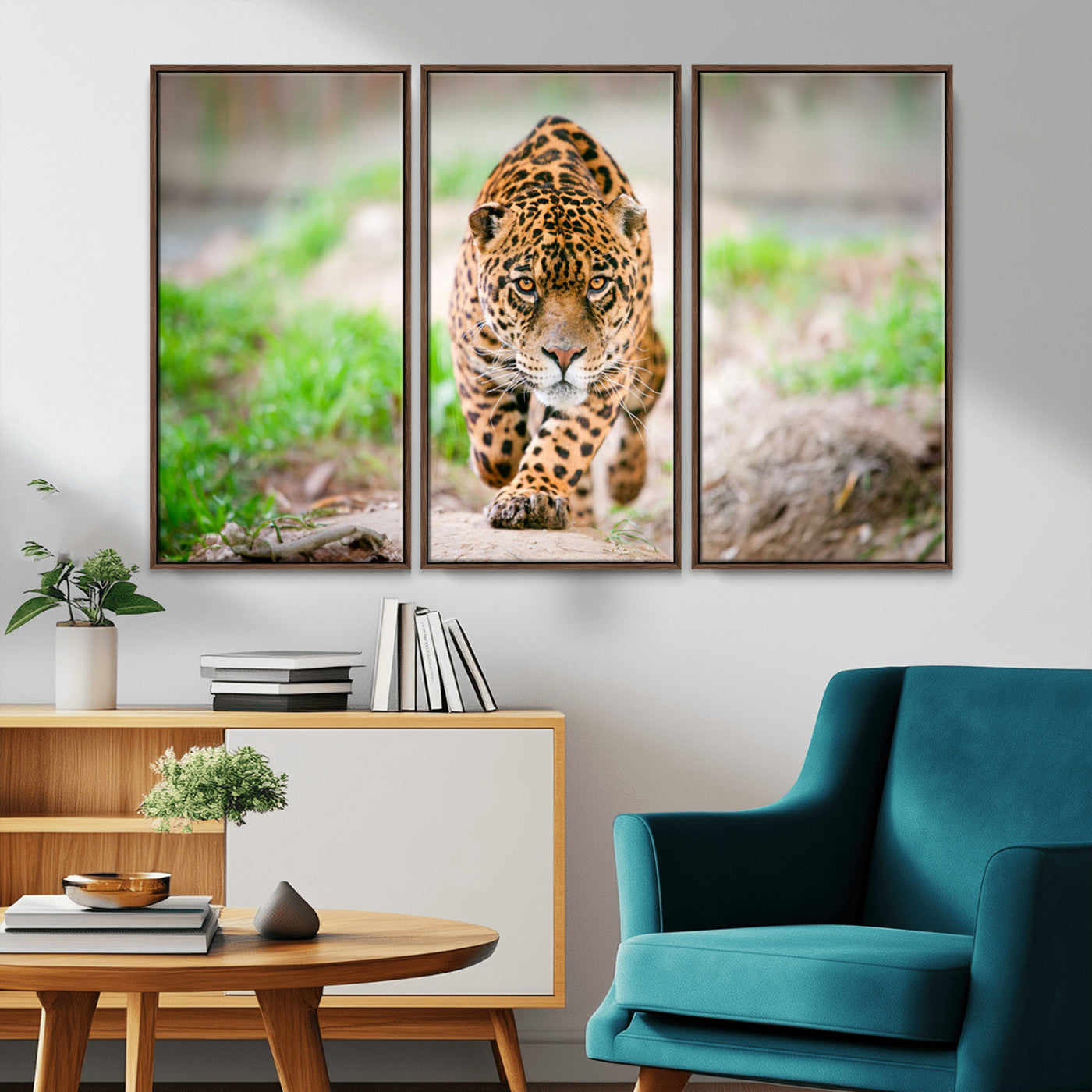 MGV-FC-48X32-3P - Leopard on the Prowl - Stunning Large Framed Canvas Wall Art for Living Room, Bedroom, or Office Décor, Vibrant Wildlife Print, Ready to Hang