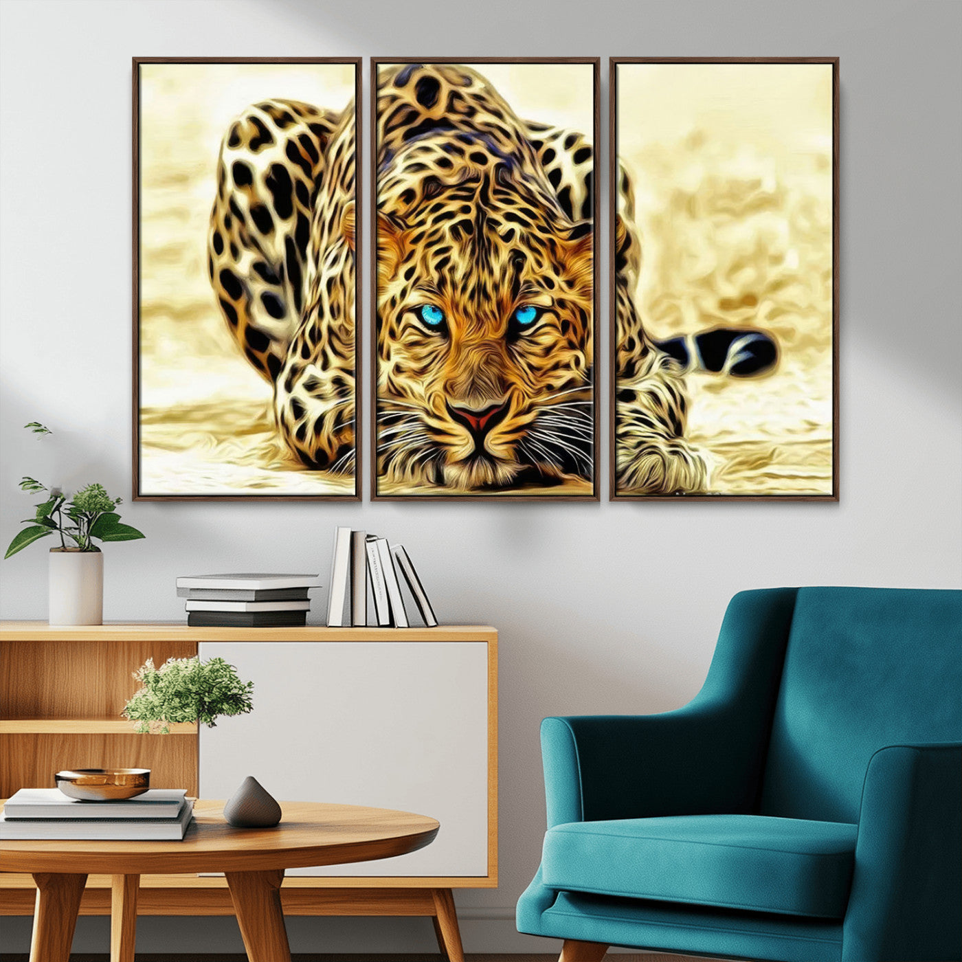 -Blue-Eyed Leopard Canvas Wall Art - Framed Animal Print Ready to Hang - Fierce and Bold Decor for