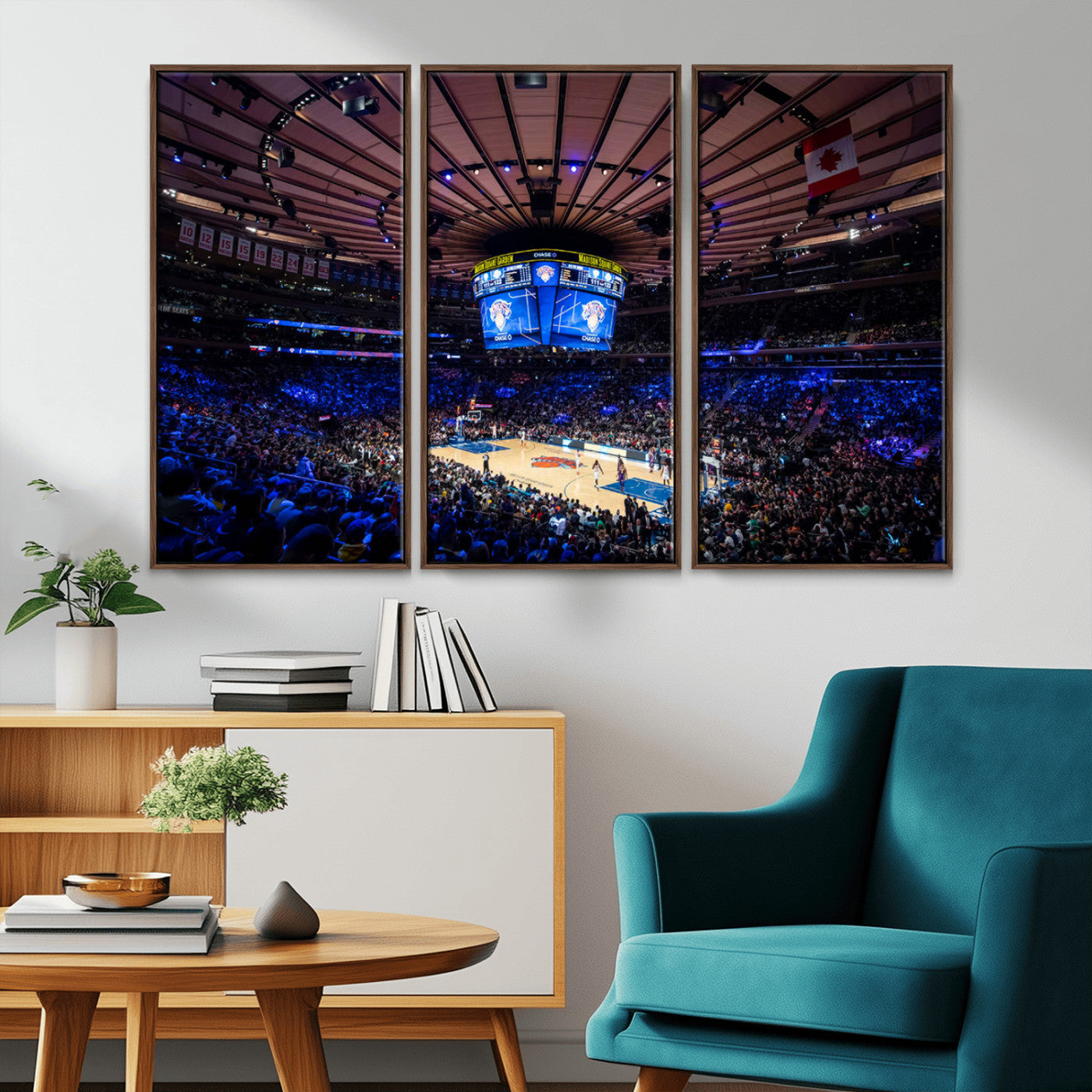 MGV-FC-48X32-3P - Madison Square Garden Basketball Arena Print - Madison Square Garden Basketball Game Triple Canvas Wall Art - NBA Match Atmosphere