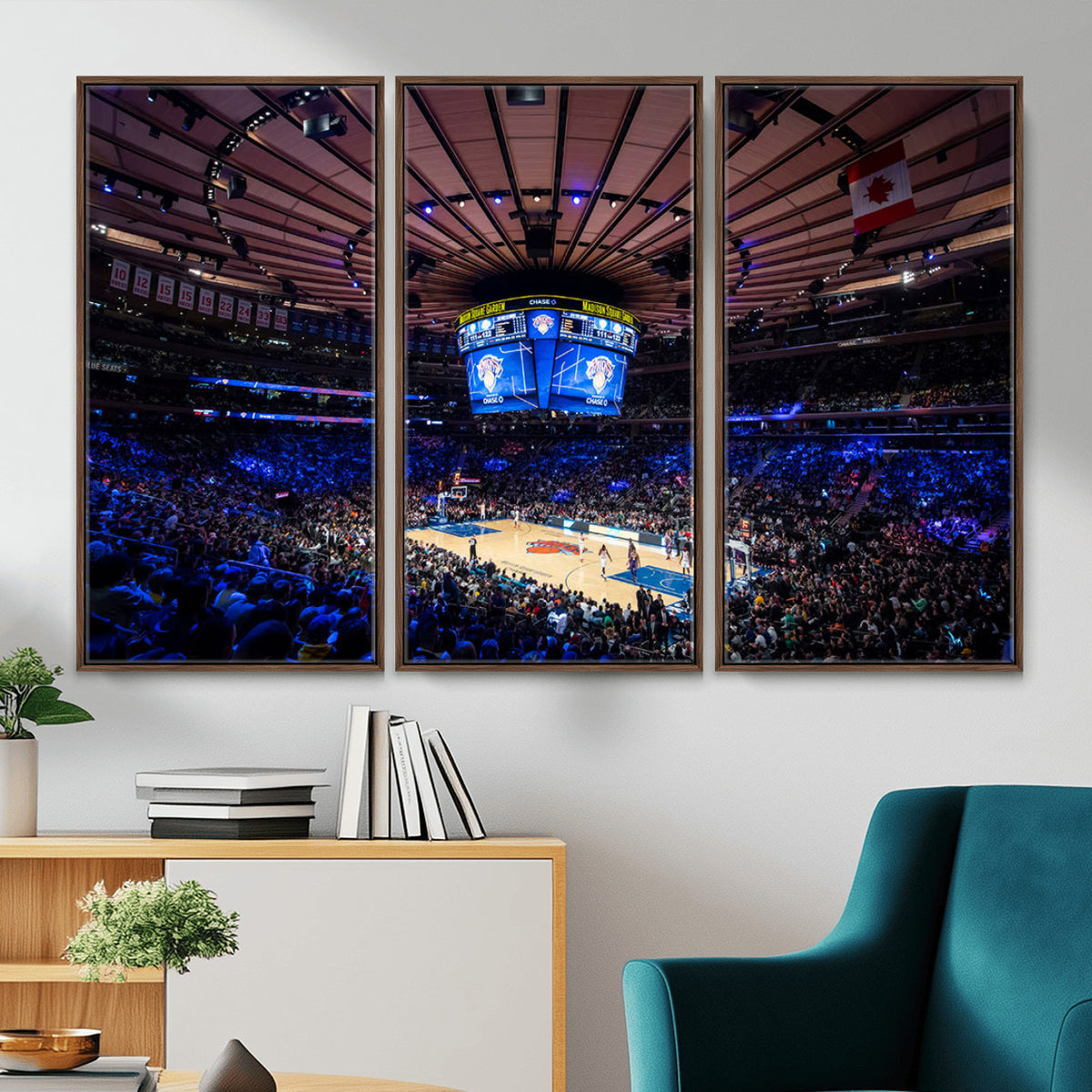 20491-MGV-CV-36X24 - Madison Square Garden Basketball Print Canvas, Basketball Game Triple Canvas Wall Art
