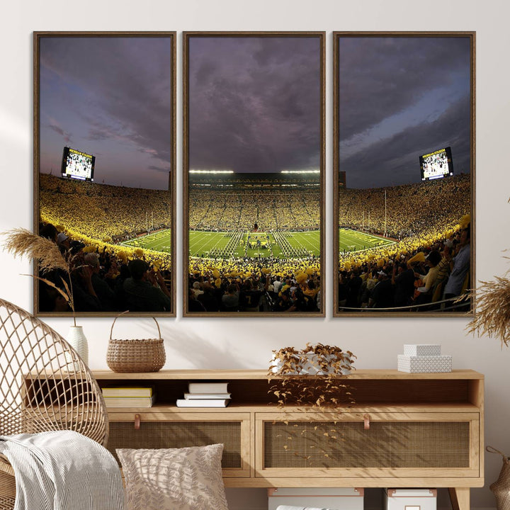 Michigan Stadium Wall Art Canvas Print of a night game by the Wolverines.