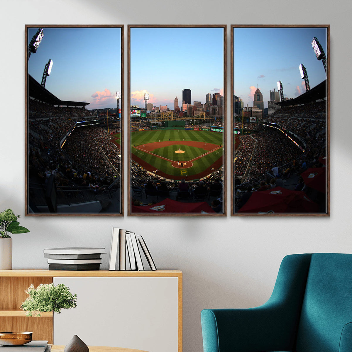 67670-MGV-CV-36X24 - PNC Park Evening Game Triple Canvas Wall Art | Pittsburgh Pirates MLB Stadium