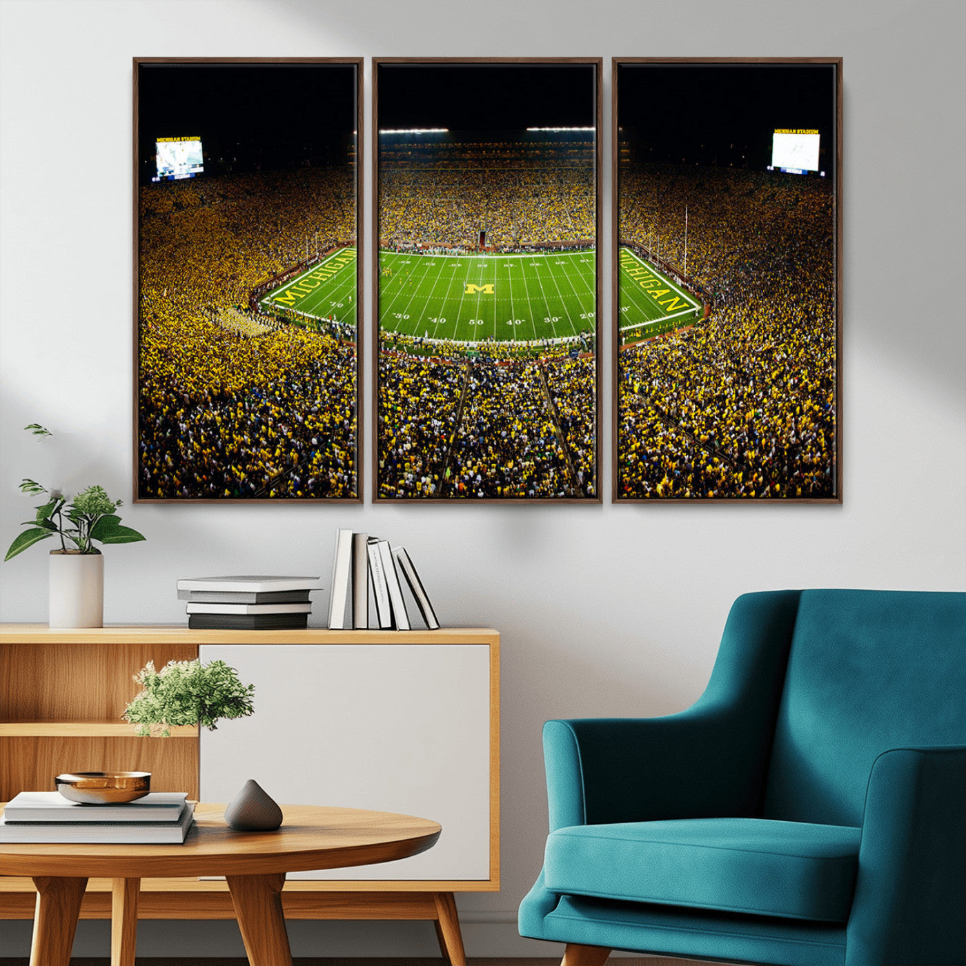 26166-MGV-CV-36X24-Stadium in Michigan Wall Art Canvas Print, Framed American Football Stadium Art Picture Print, Football Stadium Field Perfect Sports Room Decor Artwork