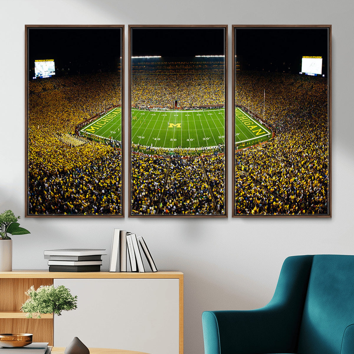 26166-MGV-CV-36X24 - Stadium in Michigan Wall Art Canvas Print, Framed American Football Stadium Art