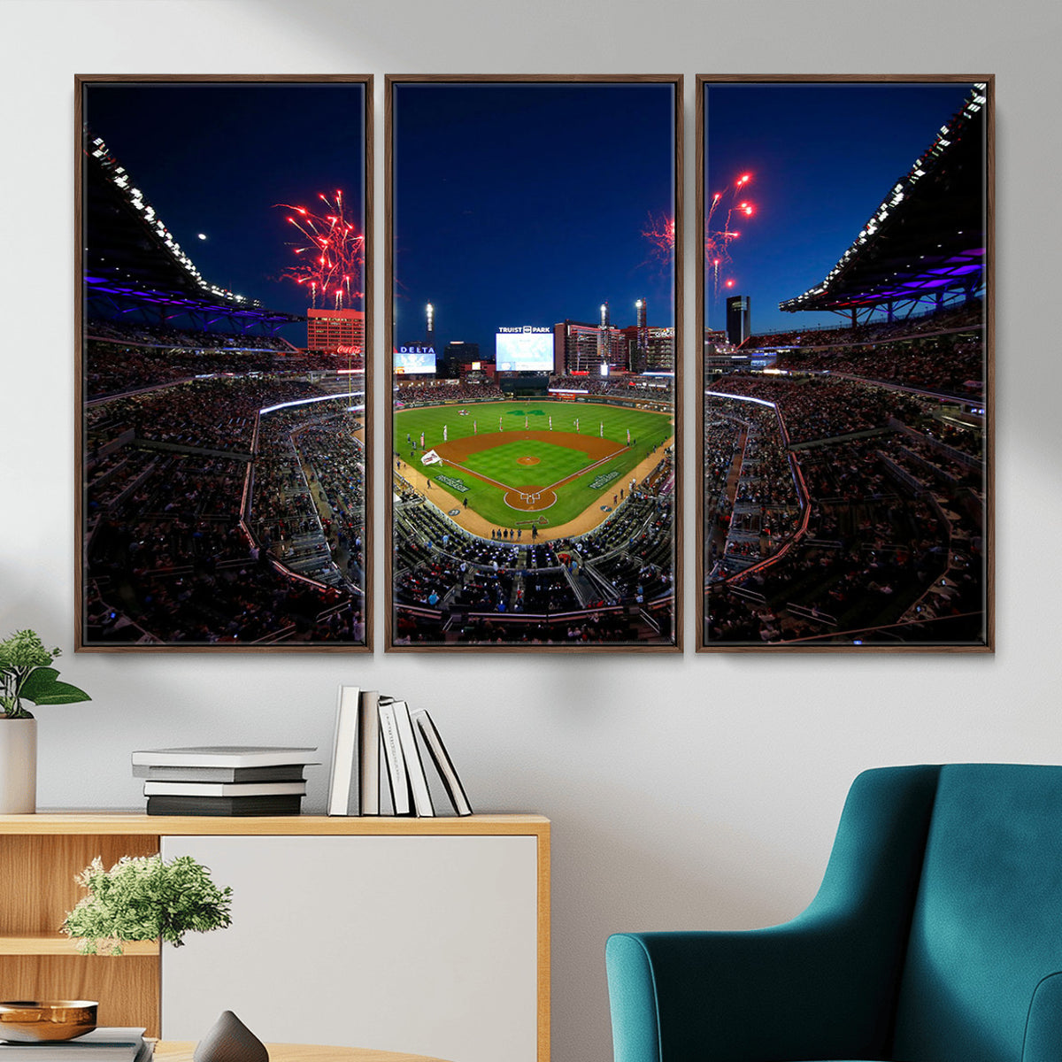 50582-MGV-CV-36X24 - Truist Park Atlanta Braves Baseball Stadium Wall Art Print | Large 3-Panel Canvas Print for Sports