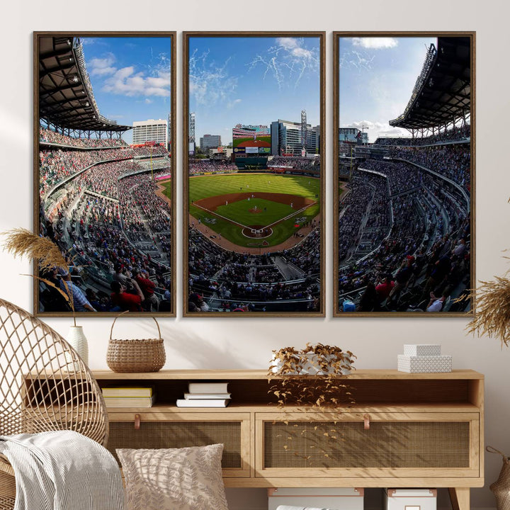 Truist Park Stadium Triple Canvas: Atlanta Braves Game Day Sky—Perfect Decor!.