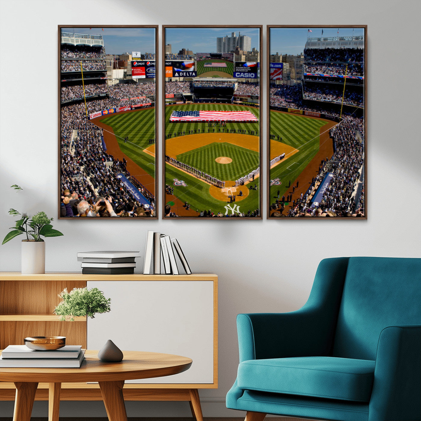 MGV-FC-48X32-3P - Yankee Stadium New York Wall Art Print | 3-Panel Canvas Print of Yankees Baseball Stadium | Large Framed Wall Decor for Baseball Fans | Ready-to-Hang