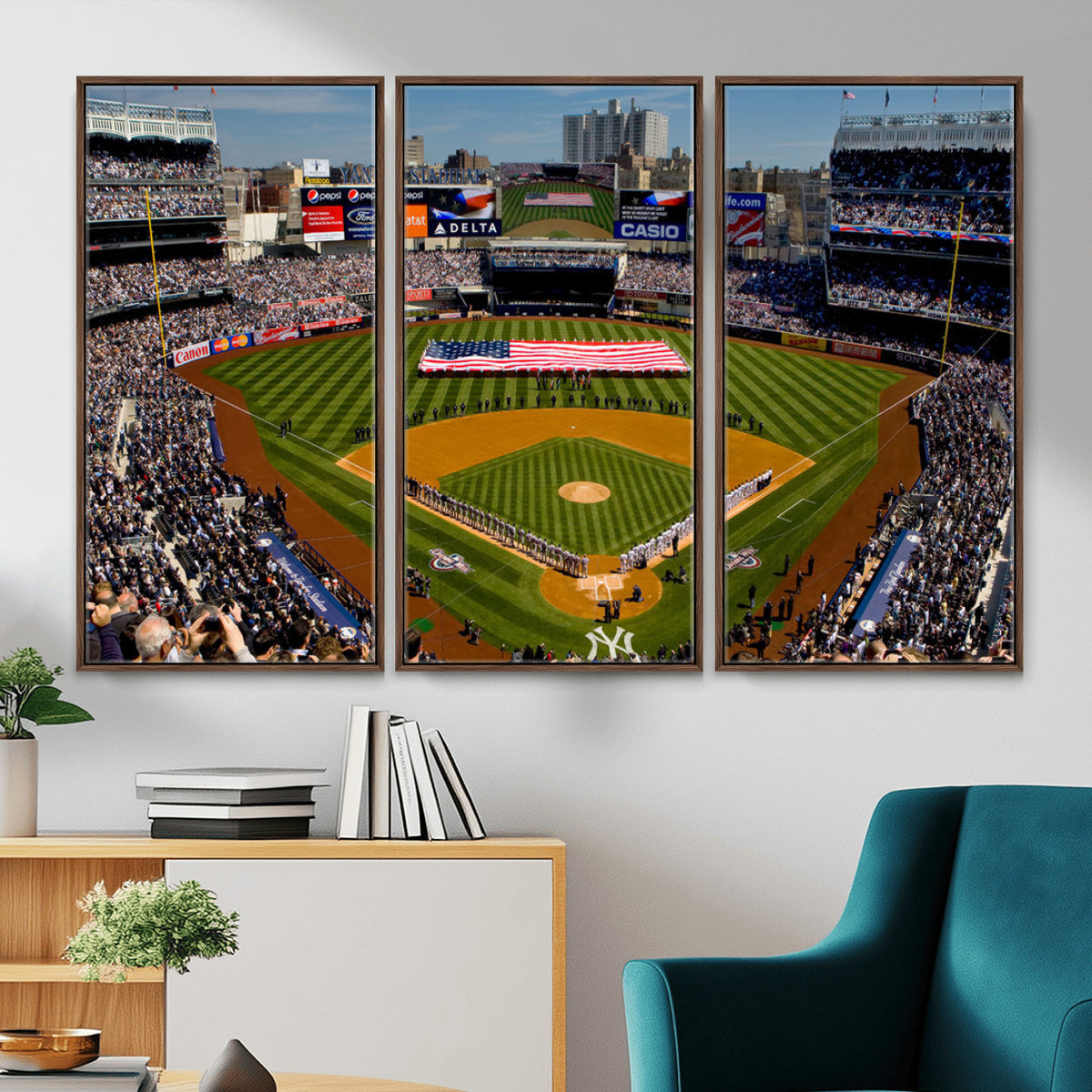 20879-MGV-CV-36X24 - Yankee Stadium New York Wall Art Print | 3-Panel Canvas Print of Yankees Baseball Stadium
