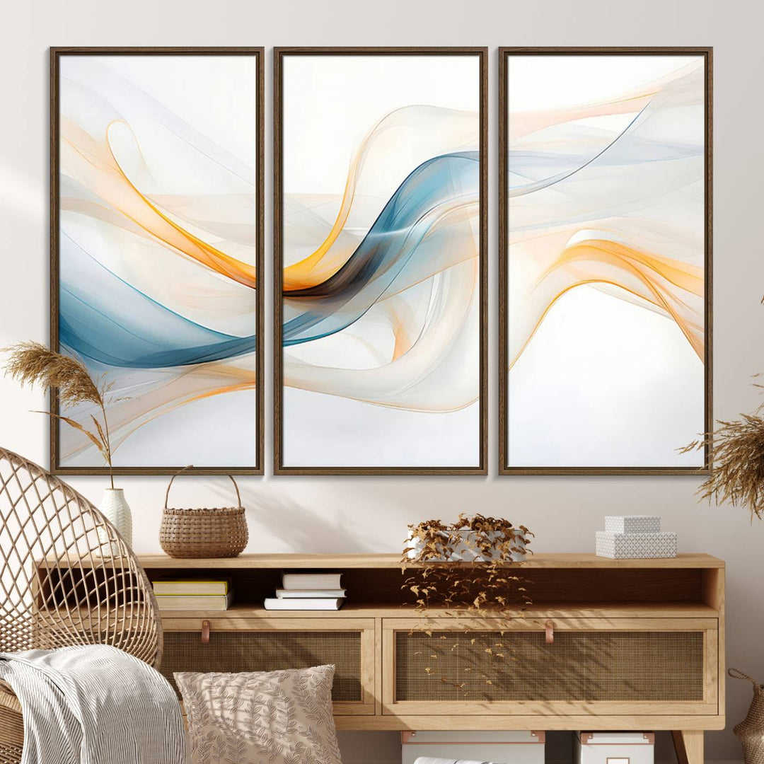 Decorative Turquoise Abstract Wave Wall Art Canvas Print.