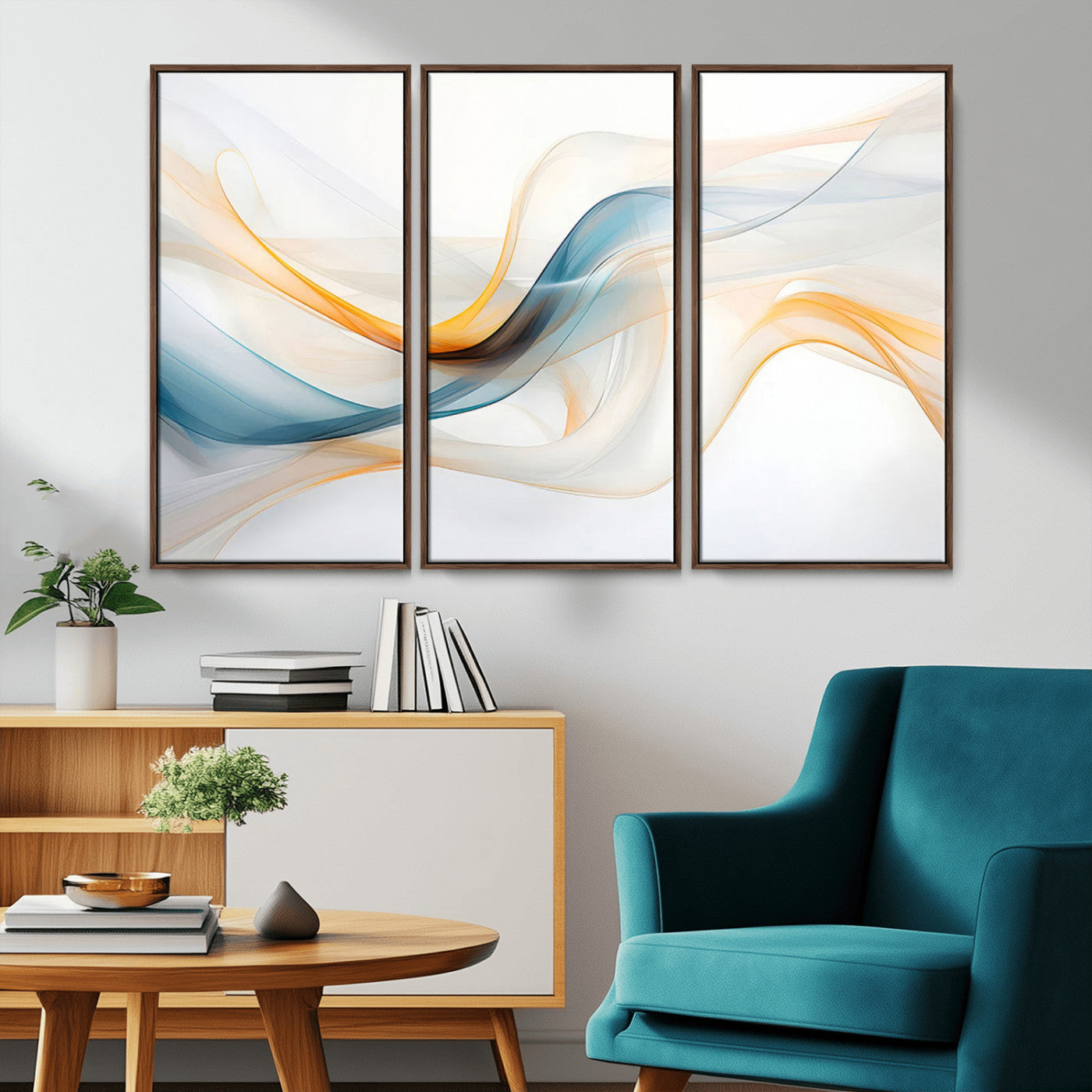 MGV-FC-48X32-3P - Decorative Turquoise Abstract Wave Wall Art Canvas Print
