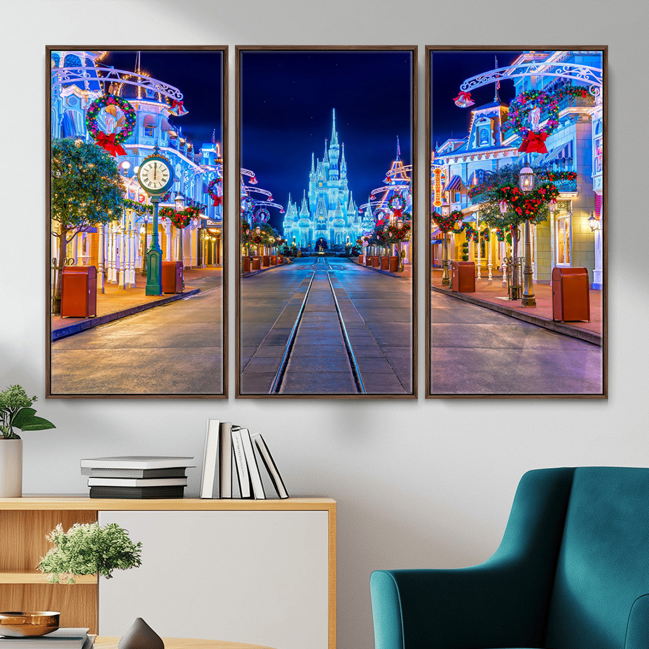 12470-MGV-CV-36X24 - Disney Castle Wall Art – Large Magic Kingdom Canvas Artwork, Fairytale Design, Kids Room Christmas Decor for Home, Office