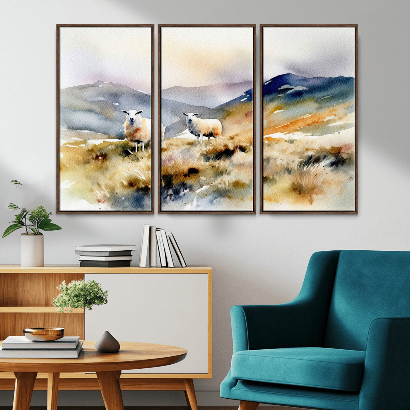 -Watercolor Sheep for Farmhouse Decor Wall Art Canvas Print, Mountain Wall Art Print