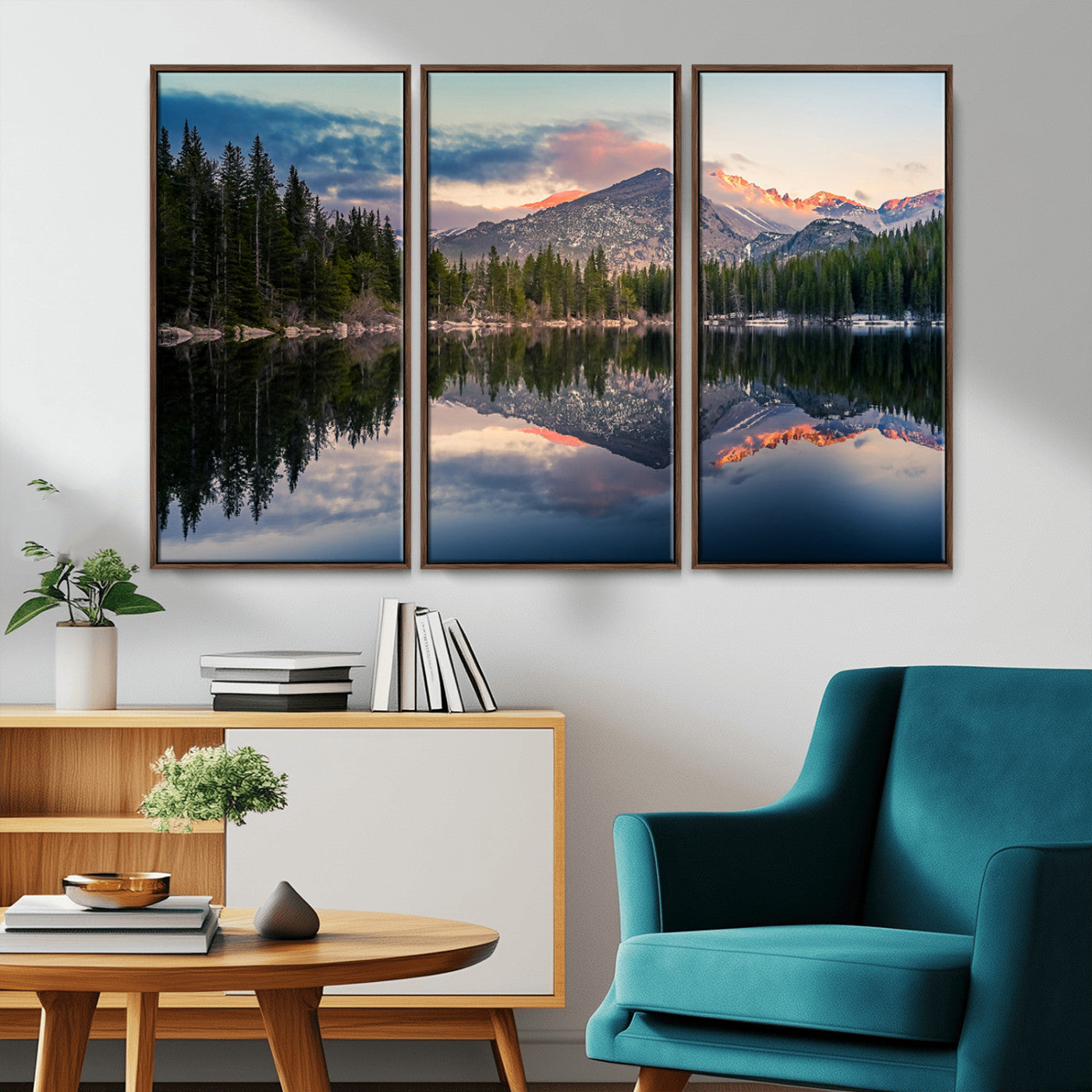 MGV-FC-48X32-3P - Bear Lake Reflection at Rocky Mountain National Park Wall Art Canvas Print, Scenic Mountain Landscape Canvas Print Set | Mountain Lake Wall Art Print