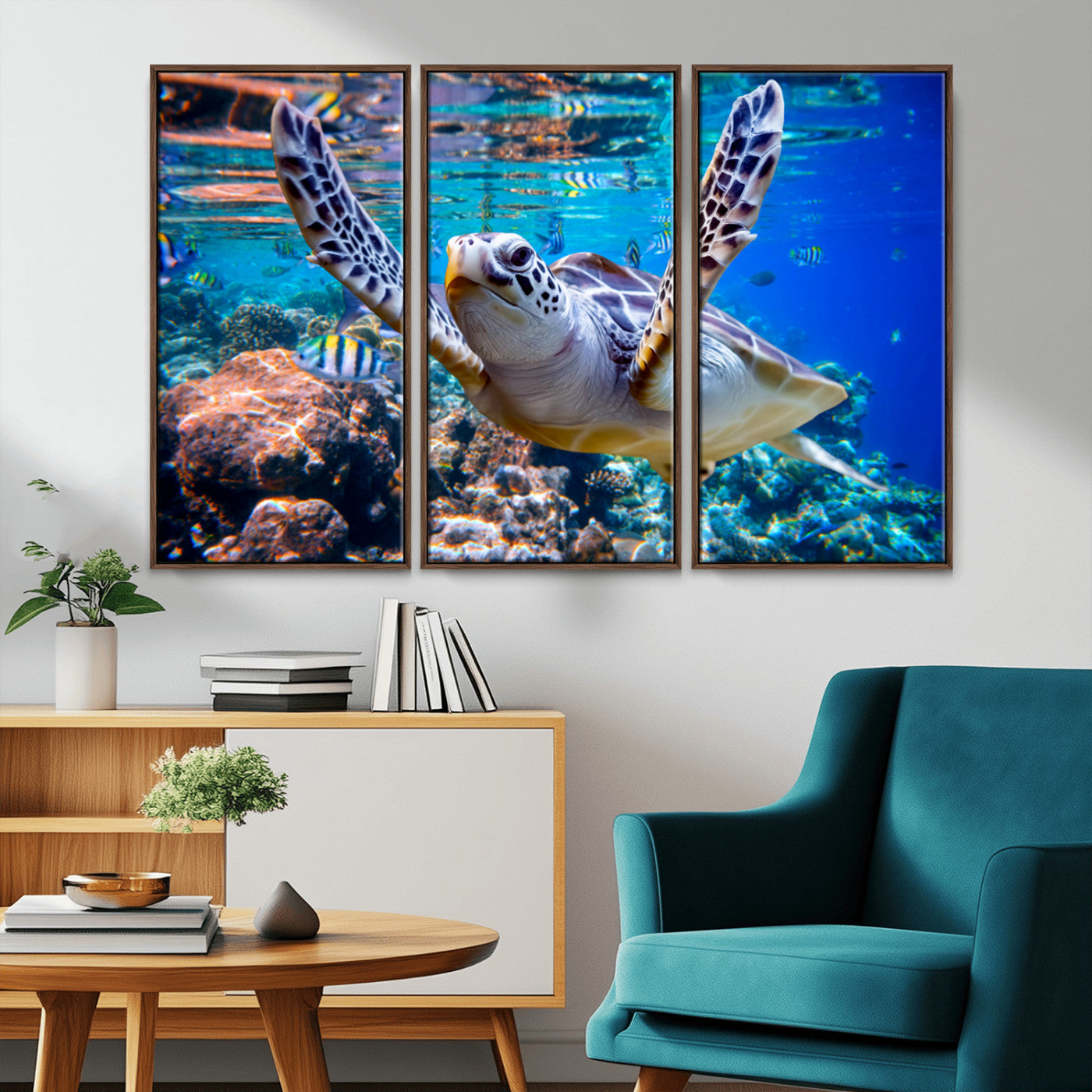 MGV-FC-48X32-3P - Underwater Sea Turtle Wall Art Canvas Print – Vibrant Ocean Coral Reef Décor, Ready to Hang