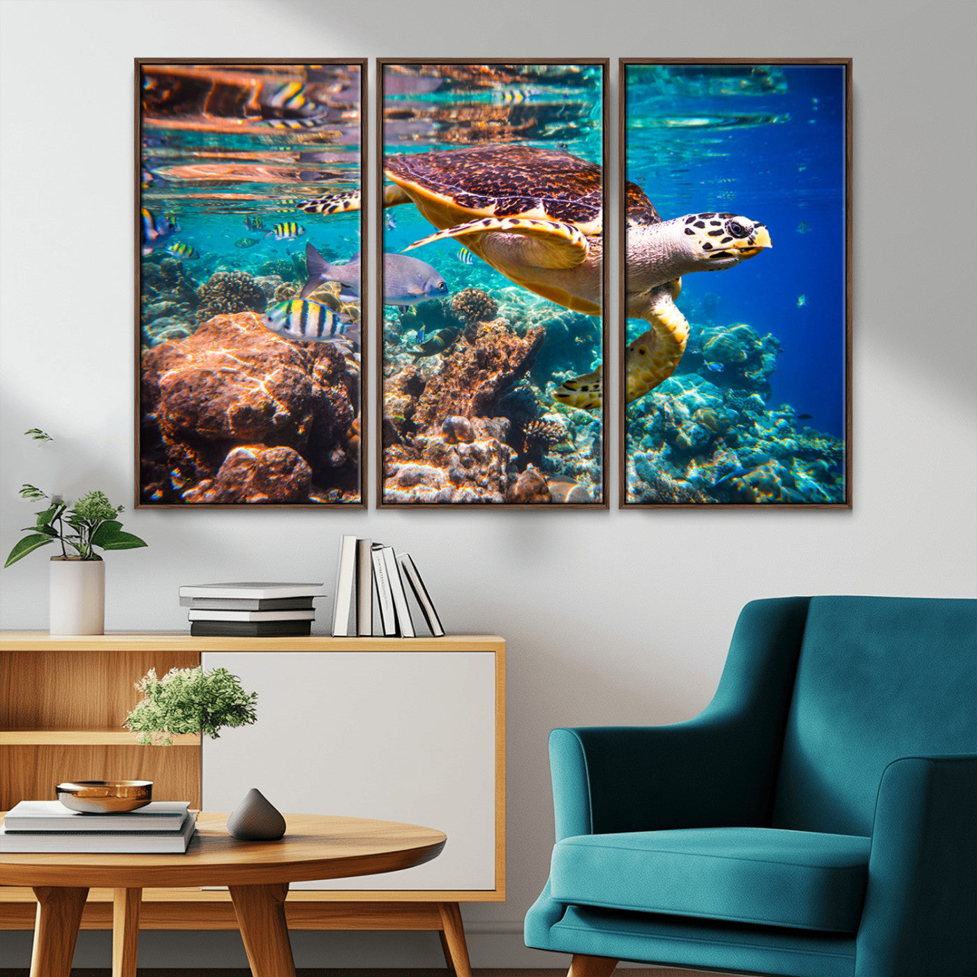 MGV-FC-48X32-3P - Sea Turtle Wall Art Canvas Print – Vibrant Ocean Coral Reef Décor, Ready to Hang