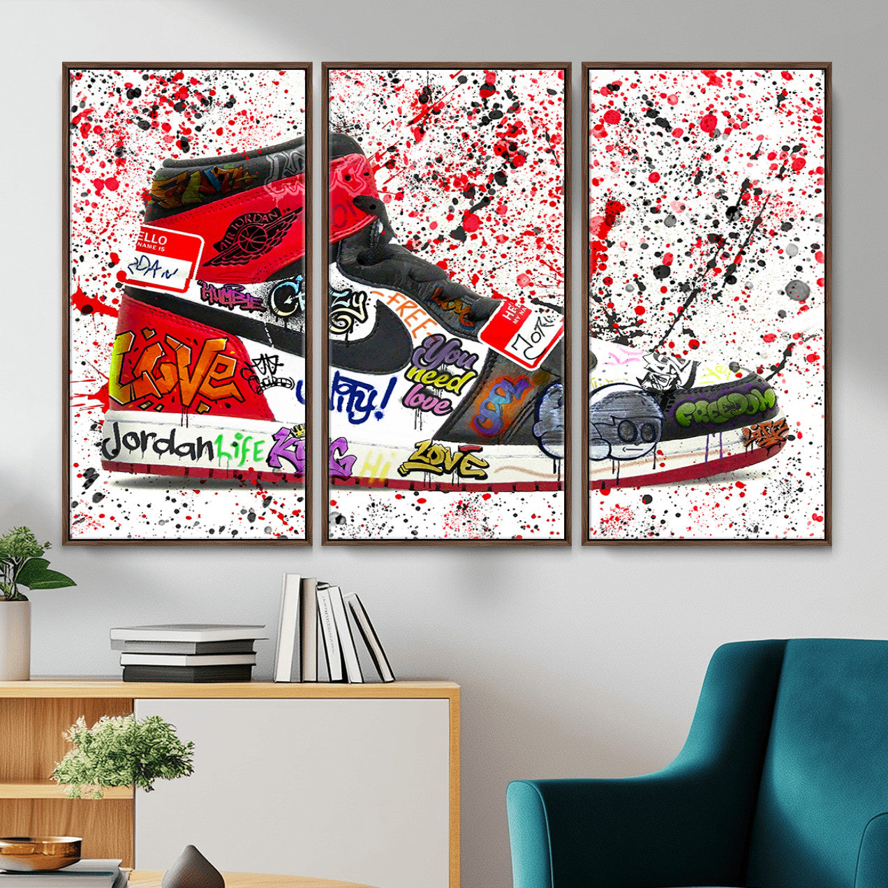 38836-MGV-CV-36X24 - Jordan Shoes Graffiti Wall Art Canvas Print- Jordan Graffiti Canvas Wall Art - Framed Perfect for