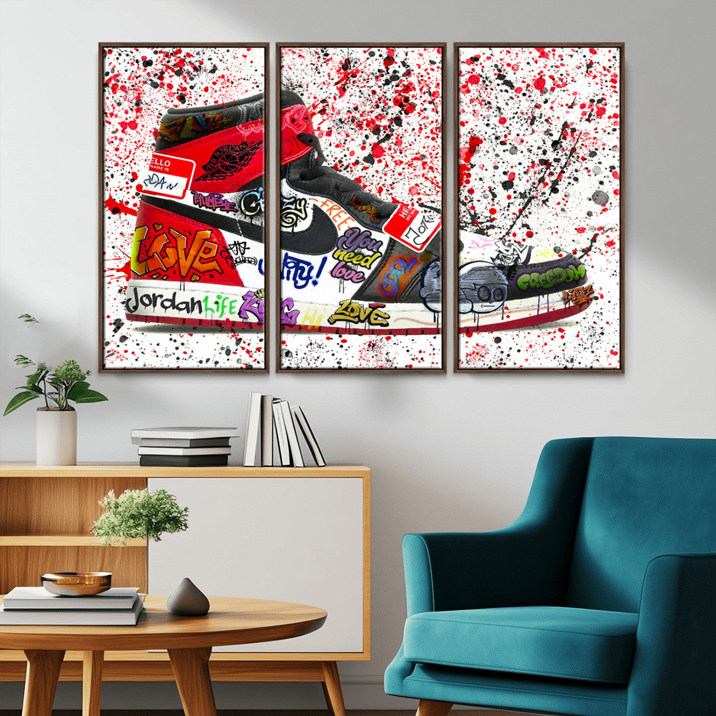 MGV-FC-48X32-3P - Jordan Shoes Graffiti Wall Art Canvas Print- Jordan Graffiti Canvas Wall Art - Framed Perfect for Sneaker heads and Urban Art Lovers