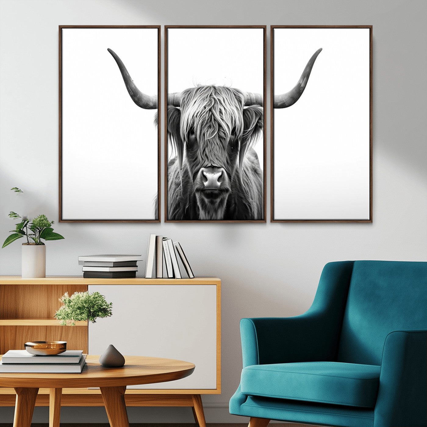 MGV-FC-48X32-3P - Highland Wall Art Canvas Print – Minimalist Black and White Farmhouse Décor, Ready to Hang