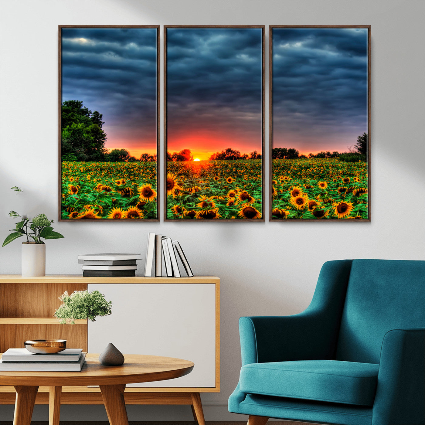 MGV-FC-48X32-3P - Golden Sunflower Field at Sunset – Breathtaking Sky and Vibrant Flowers, Ready to Hang Wall Art