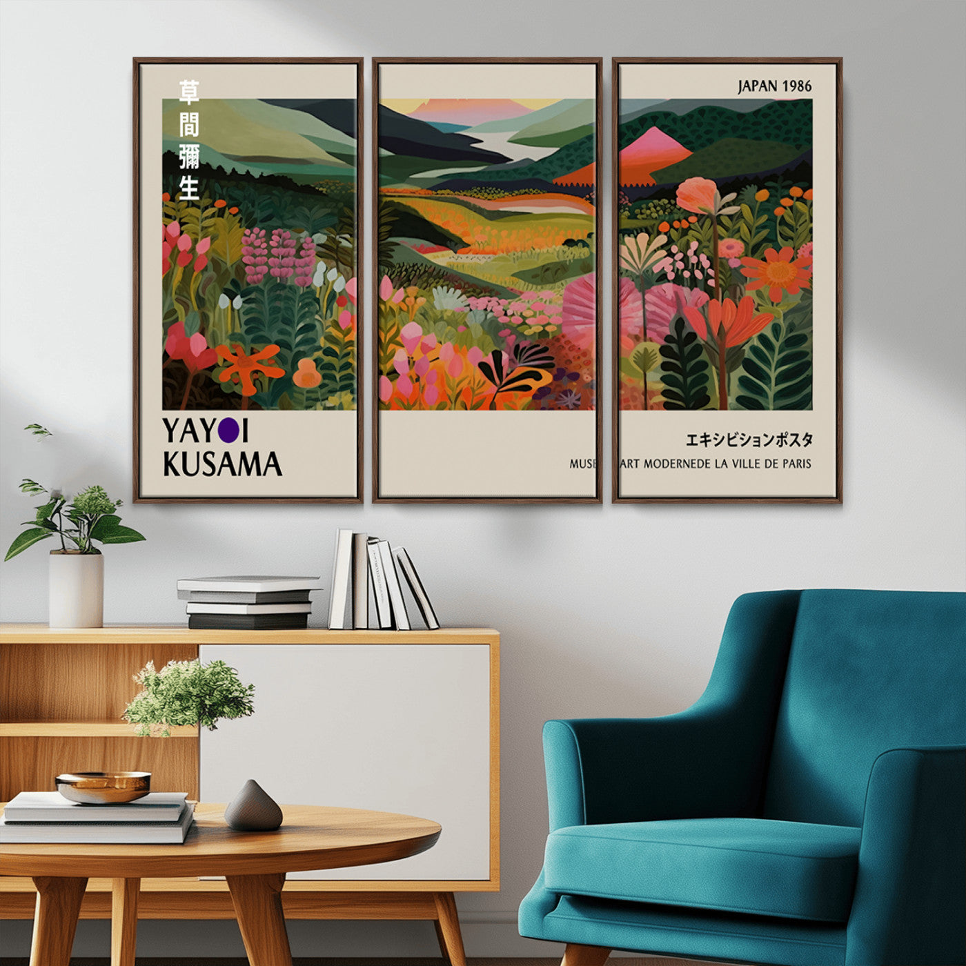 MGV-FC-48X32-3P - Yayoi Kusama Abstract Print, Vibrant Floral Mountain Art Print, Botanical Flower Nature Decor,